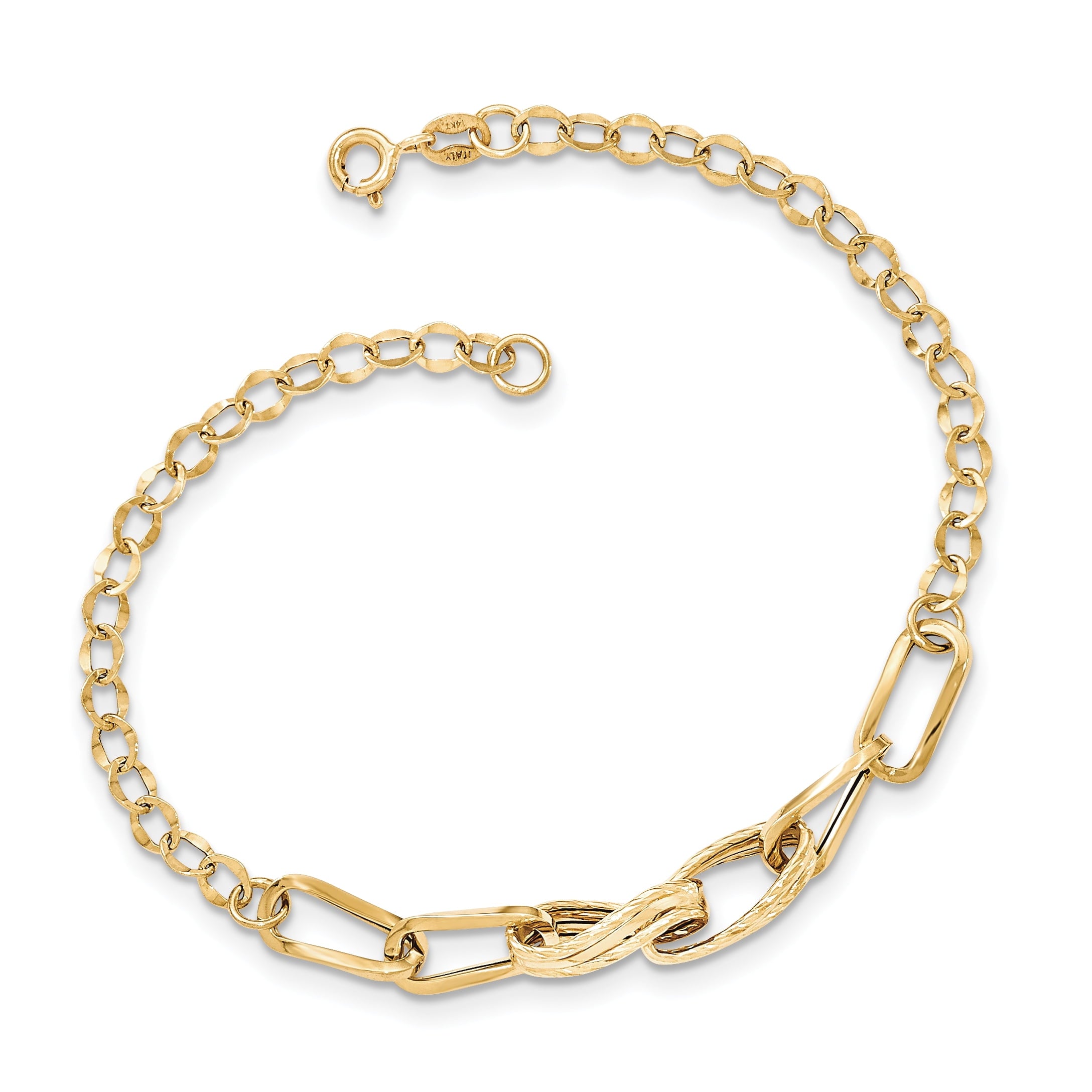 14K Gold Polished Textured Fancy Link Bracelet