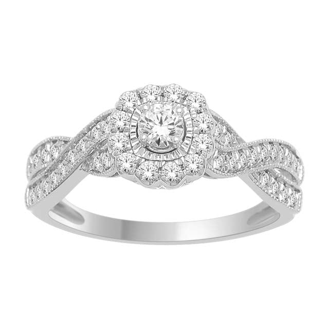 14K White 0.50Ct D-Ring Lds Rds Cntr 0.15Ct