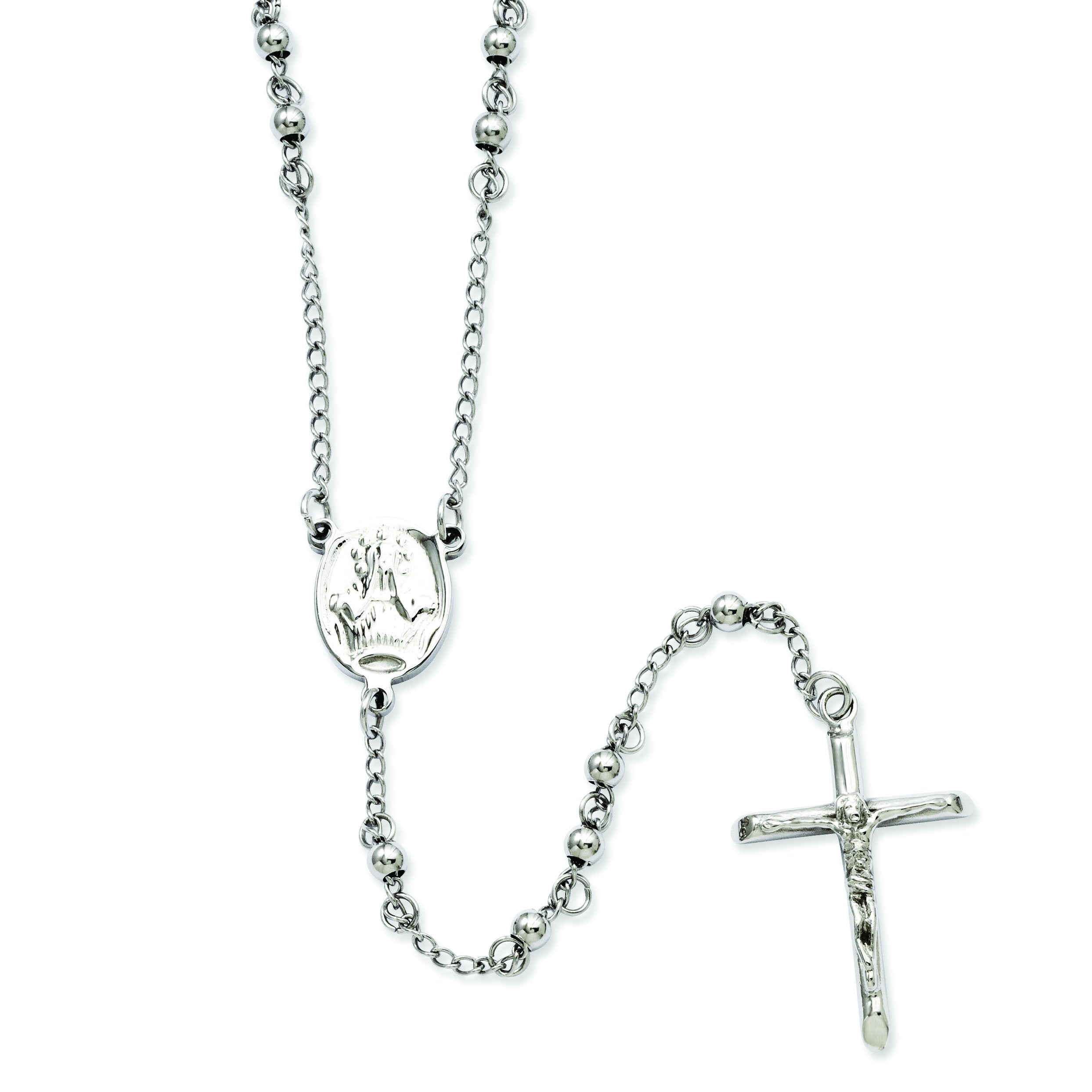 Chisel Stainless Steel Polished 4Mm Beaded 25 Inch Rosary Necklace