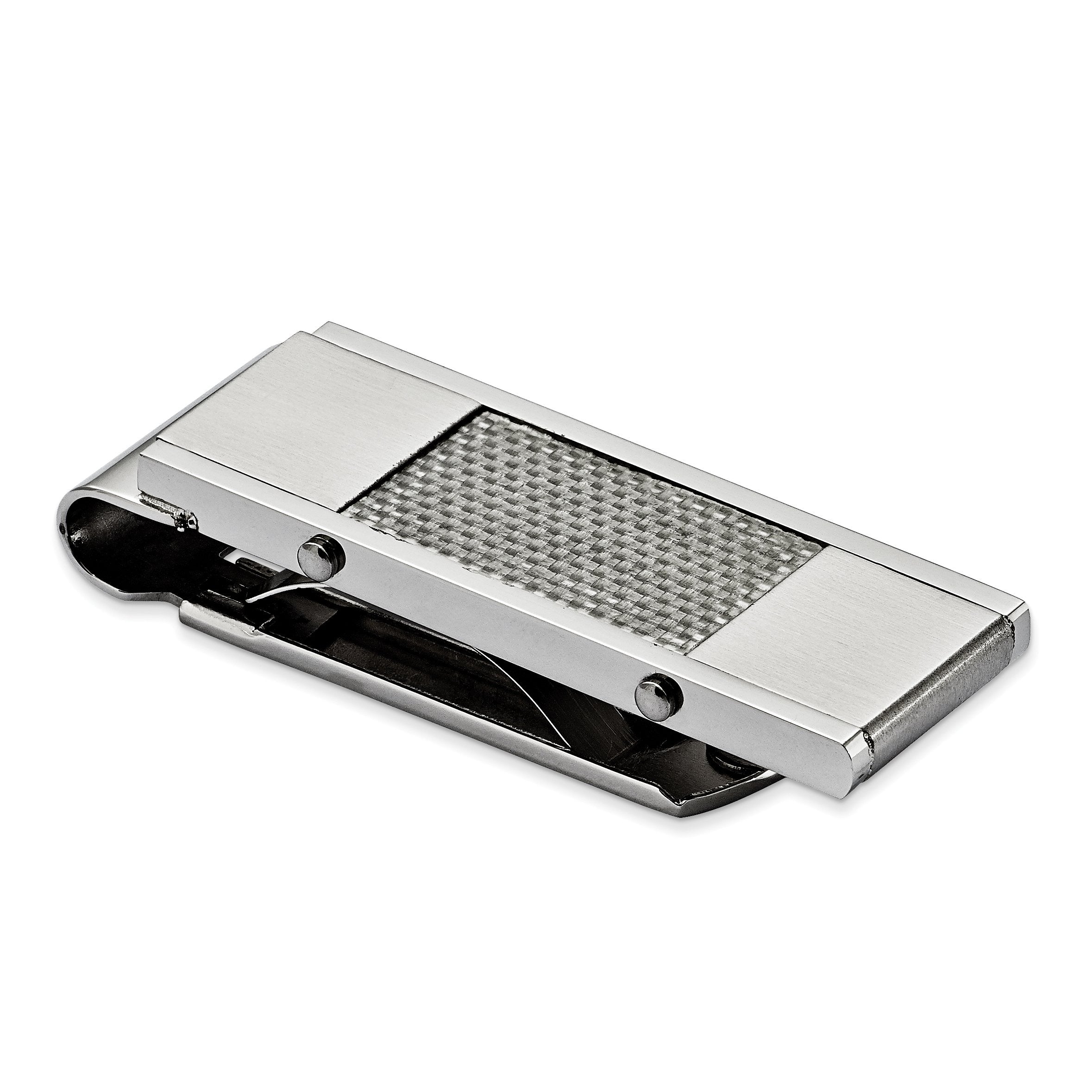 Chisel Stainless Steel Brushed And Polished Grey Carbon Fiber Inlay Money Clip
