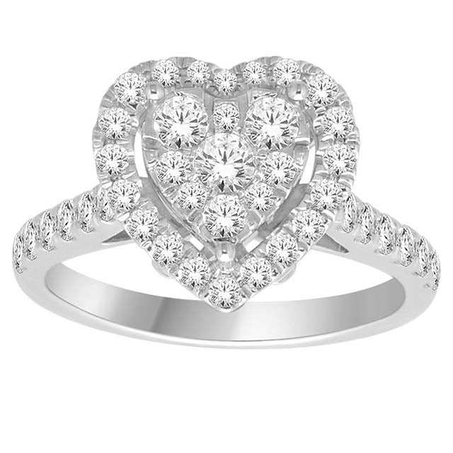 14K White 1.00Ct D-Ladies Rings* Heart*