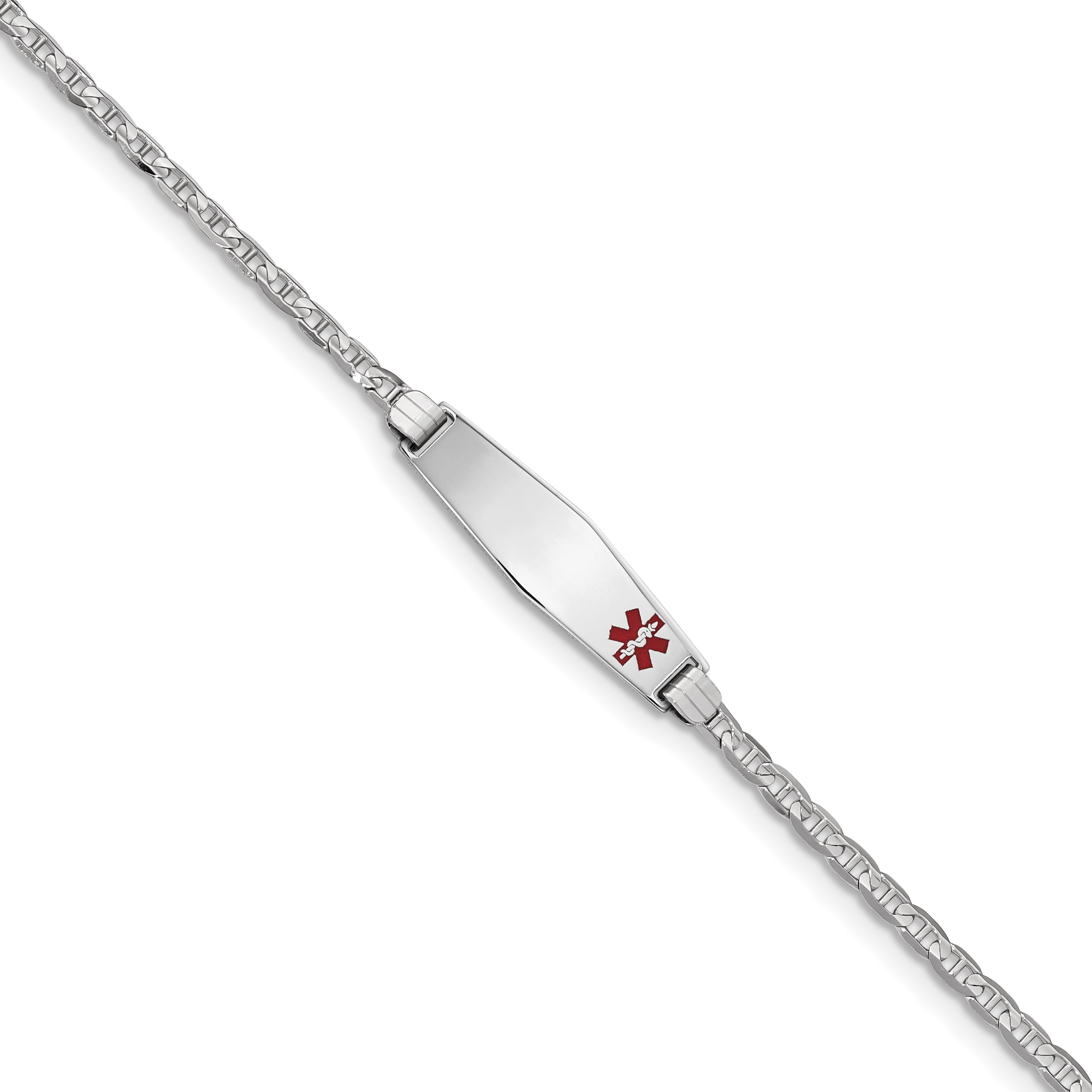 14K Wg Medical Soft Diamond Shape Red Enamel Anchor Link Id Bracelet