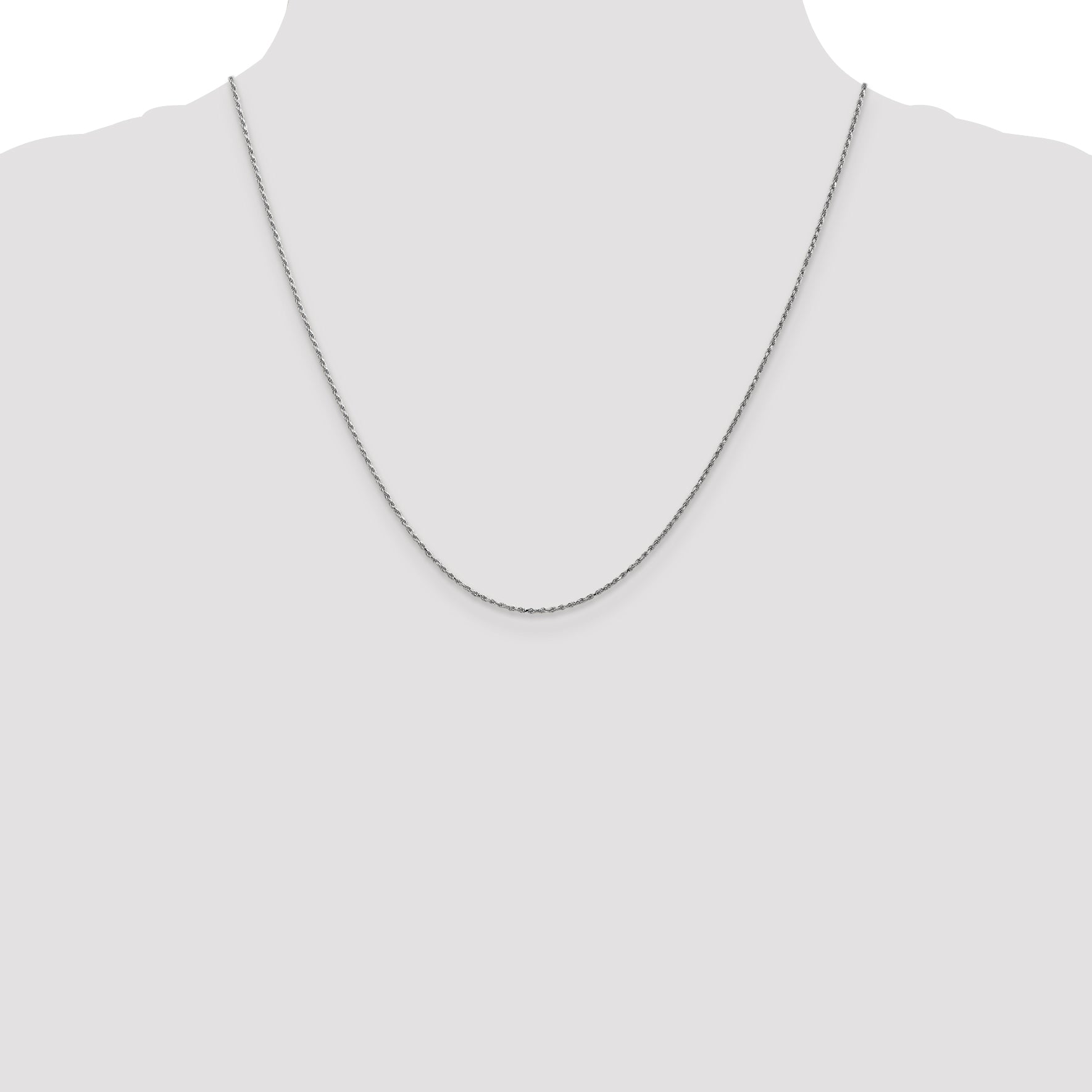 14K White Gold 16 inch Carded .95mm Cable Rope with Spring Ring Clasp Chain