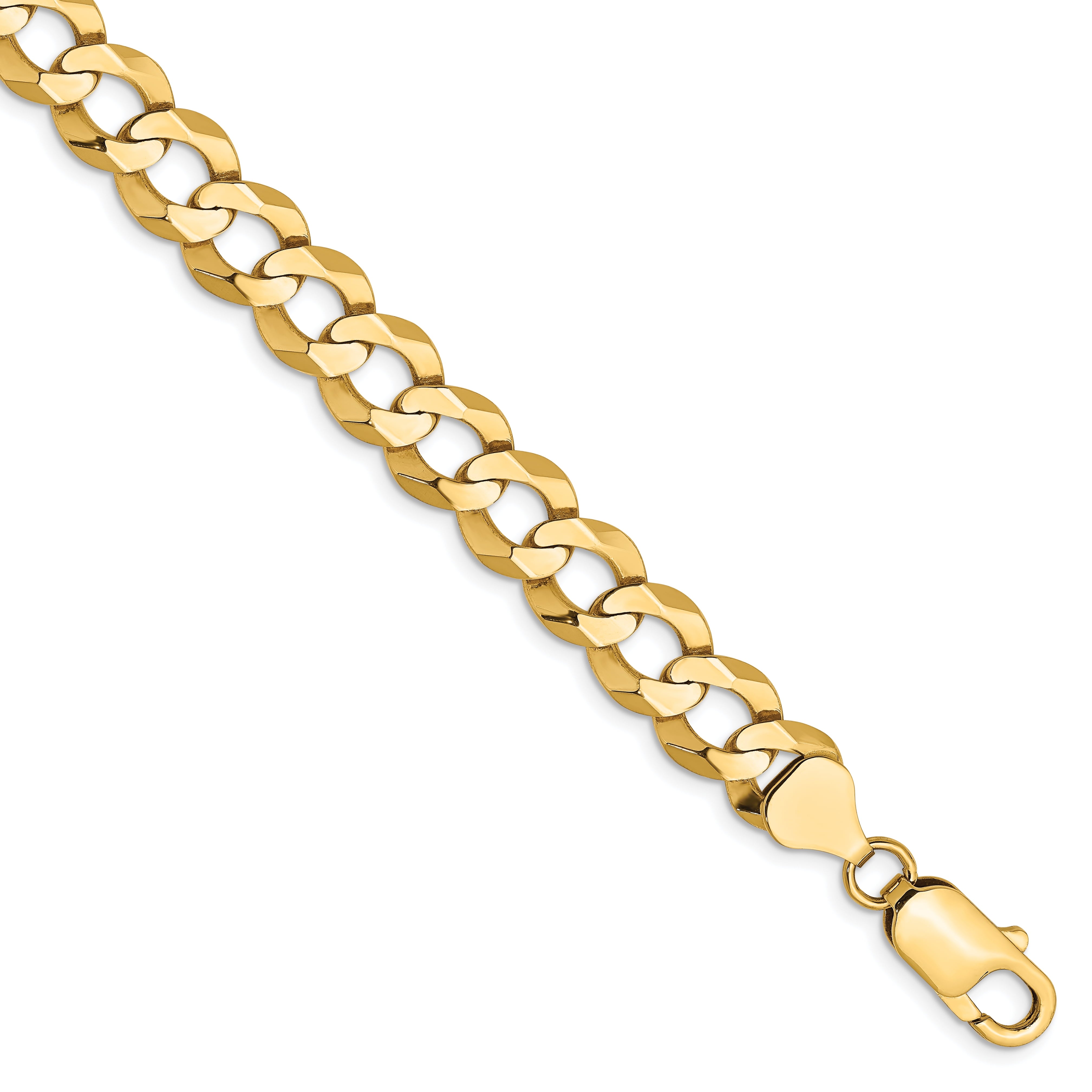 14K 7 Inch 8.3Mm Lightweight Flat Cuban With Lobster Clasp Bracelet