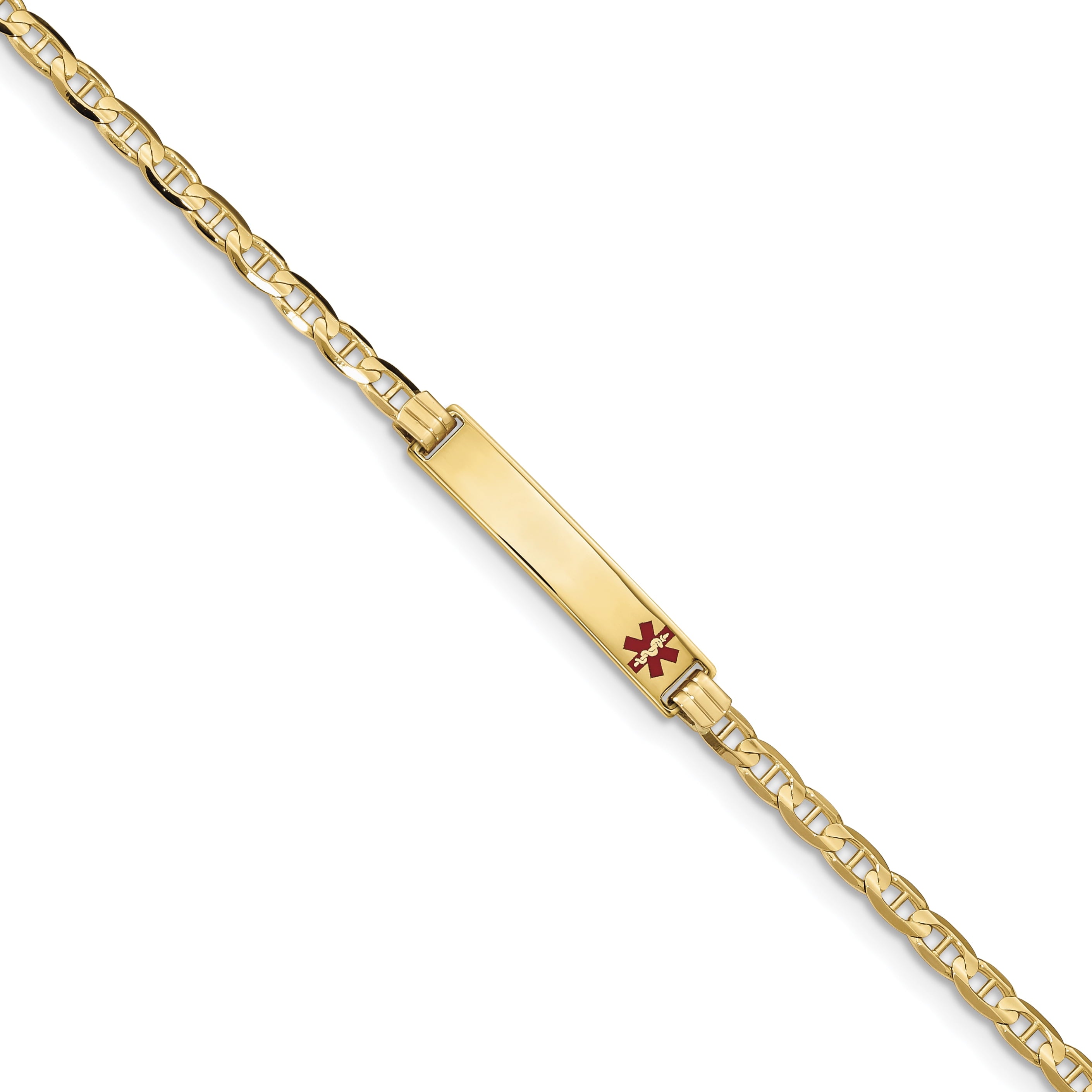 14K Medical Red Enamel Anchor Link Id Bracelet