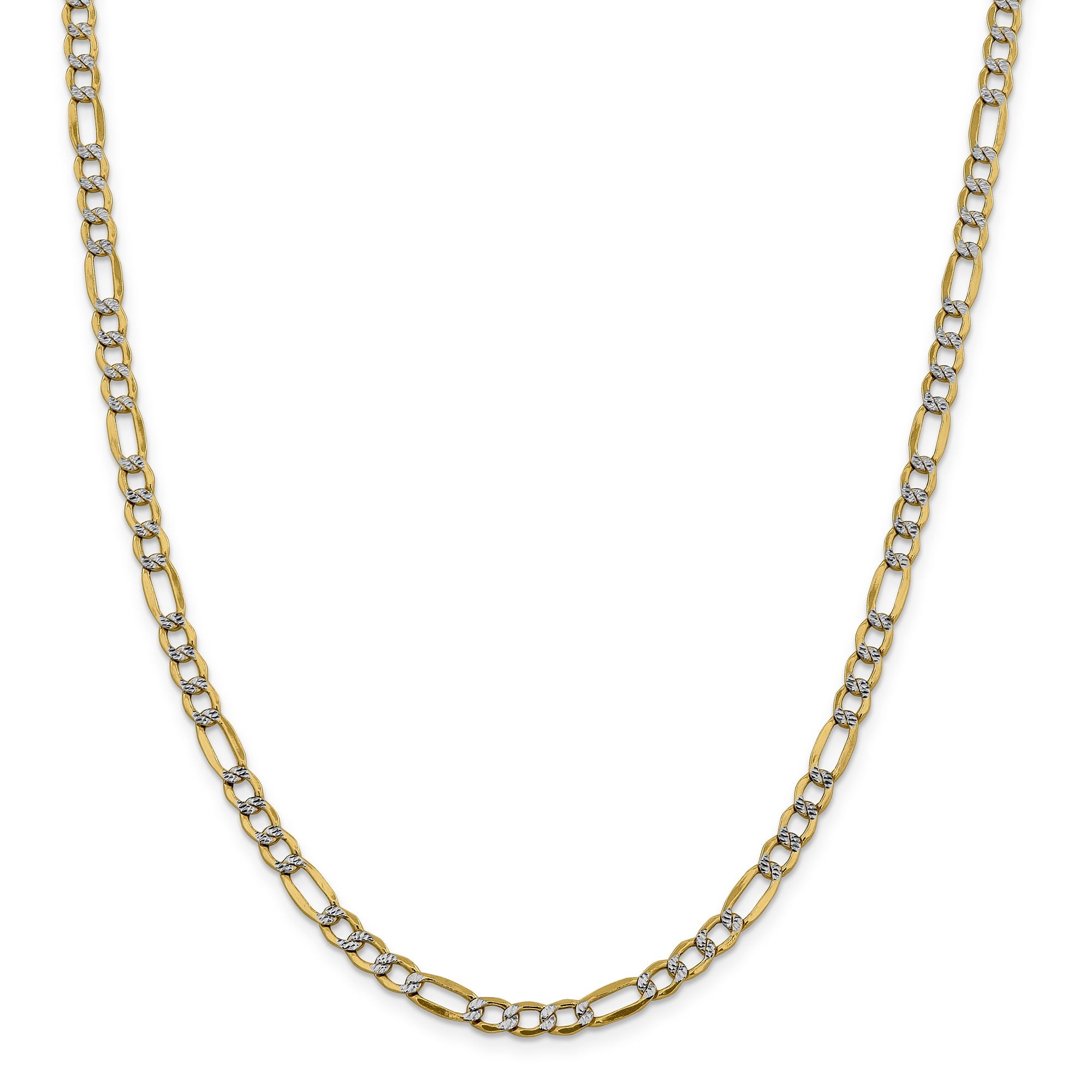 14K 24 Inch 5.25Mm Semi-Solid With Rhodium Pavc Figaro With Lobster Clasp Chain