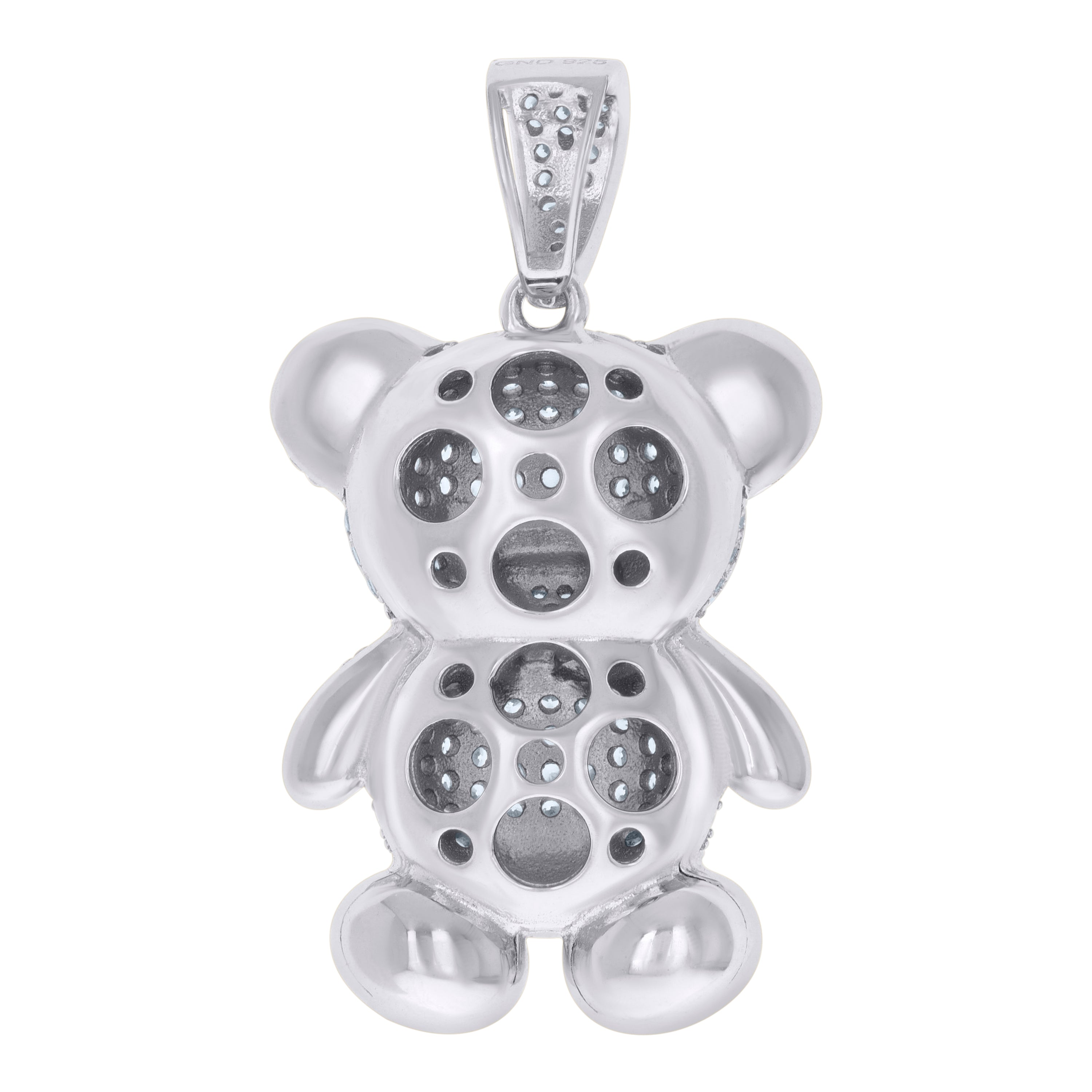925 Sterling Silver Mens Cubic-Zirconia Teddy Bear Fashion Charm Pendant