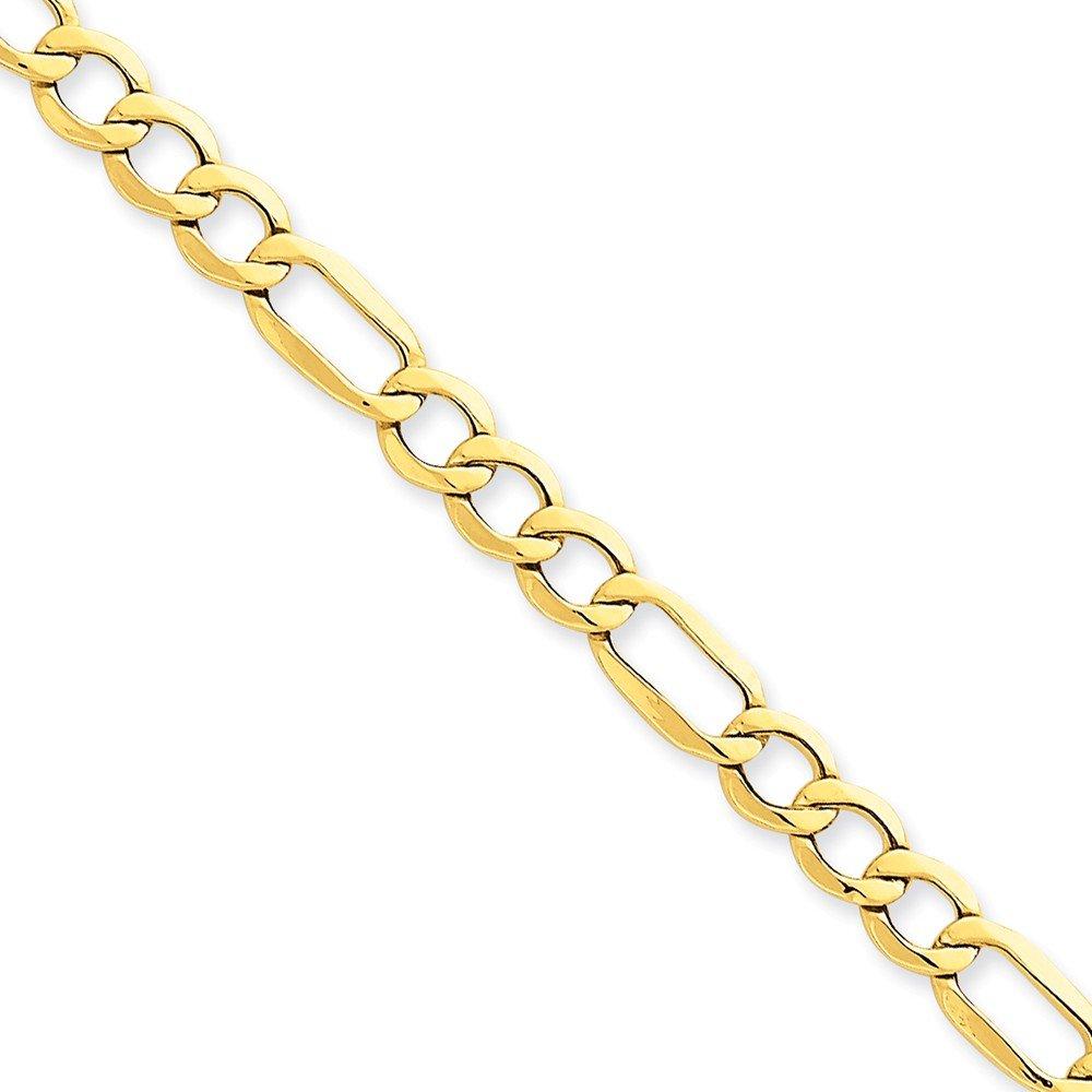 14K 8 Inch 6.25Mm Semi-Solid Figaro With Lobster Clasp Bracelet
