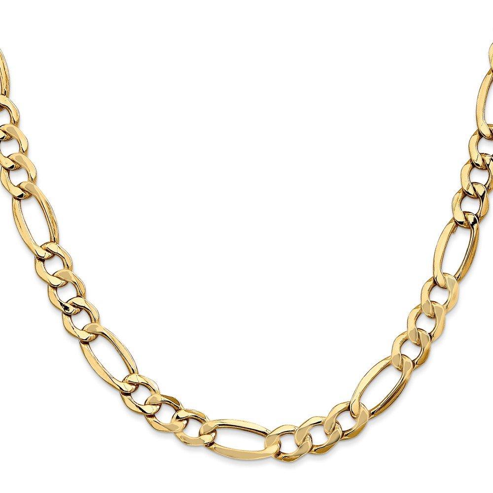 14K 7 Inch 7.3Mm Semi-Solid Figaro With Lobster Clasp Bracelet