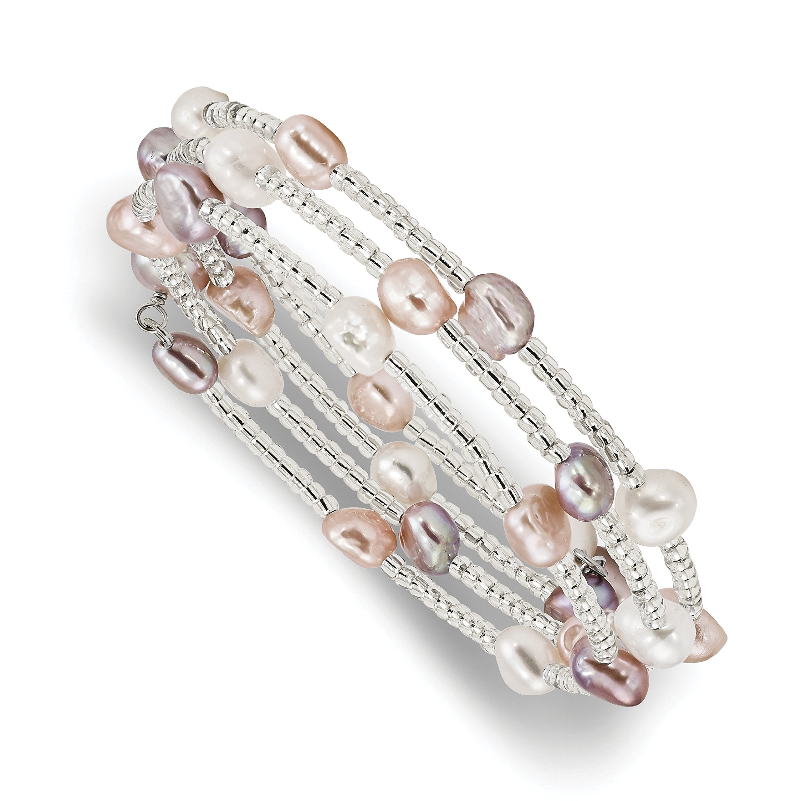 6-7Mm Multicolored Baroque Freshwater Cultured Pearl And Glass Beaded Wrap Bracelet