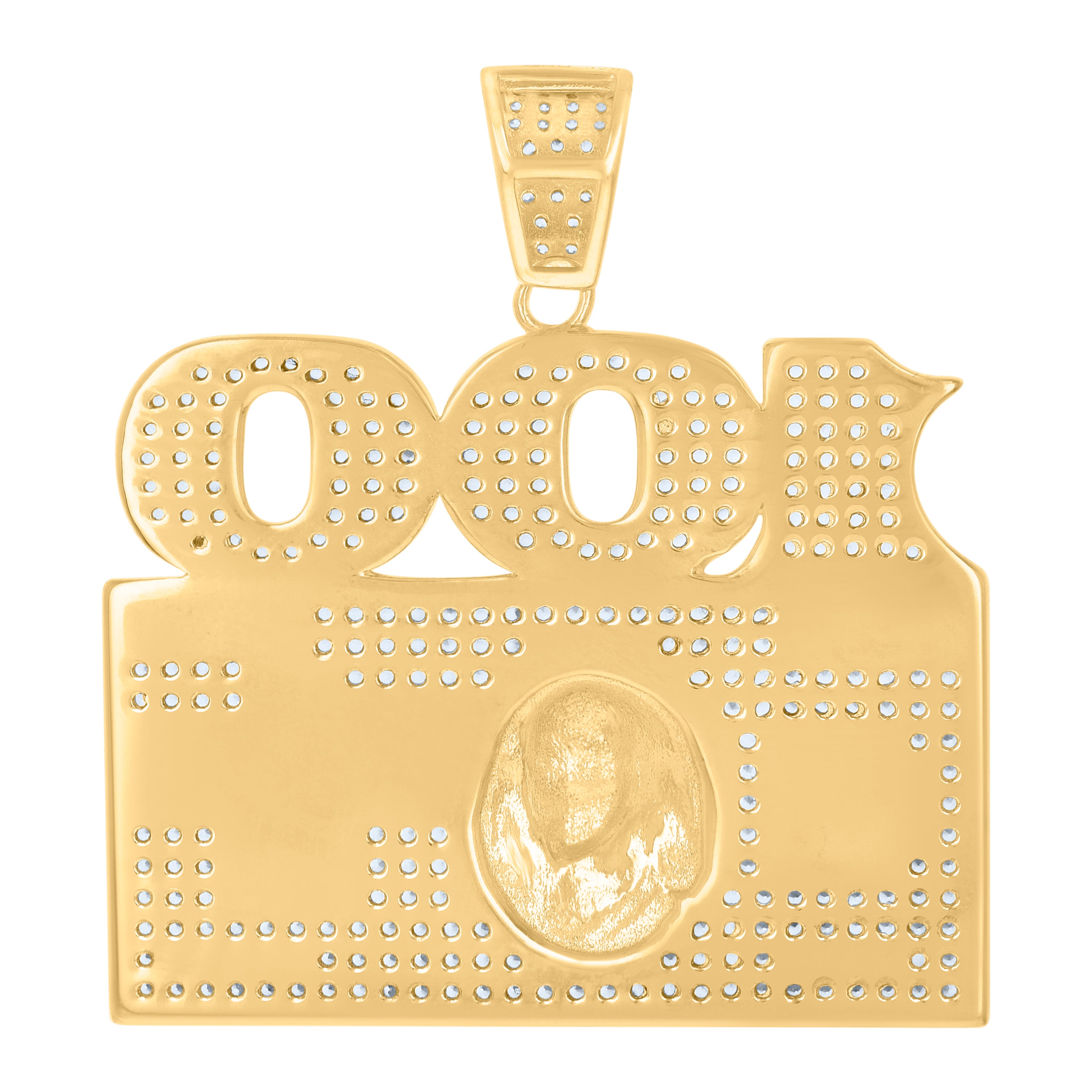 925 Sterling Silver Yellow-tone Mens Cubic-Zirconia 100 Dollar Bill Currency Fashion Charm Pendant