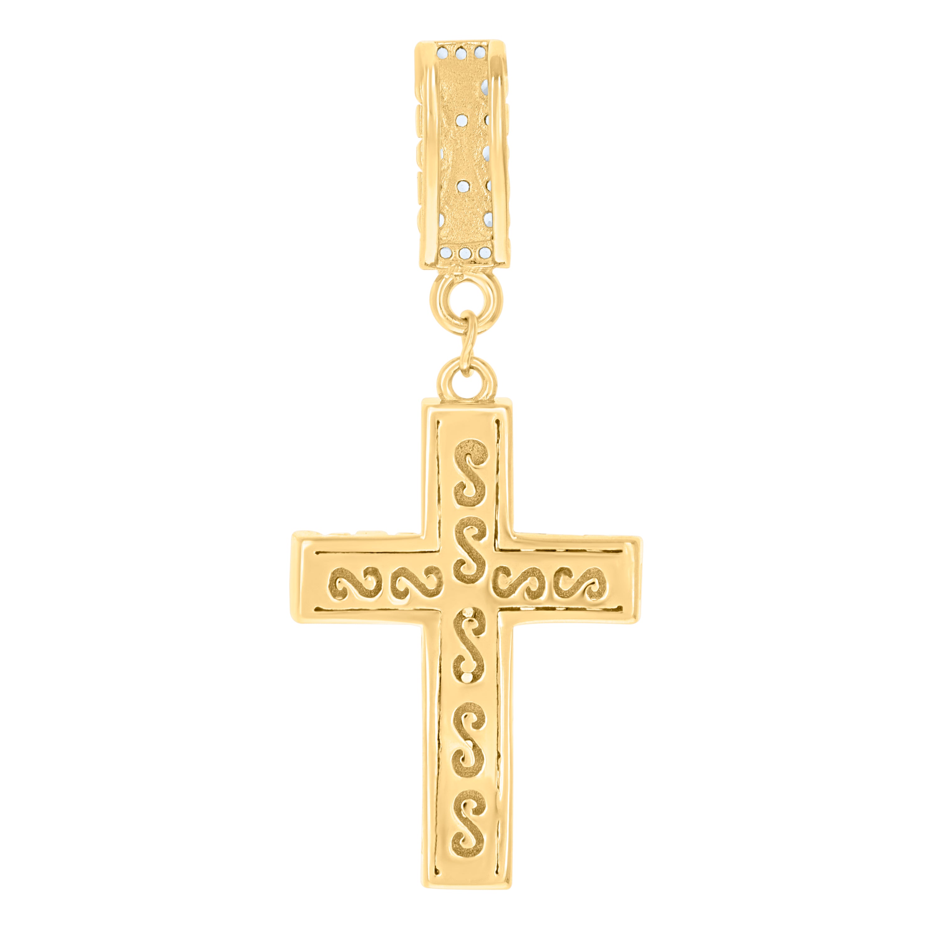 925 Sterling Silver Yellow-Tone Mens Cubic-Zirconia Cross Religious Charm Pendant