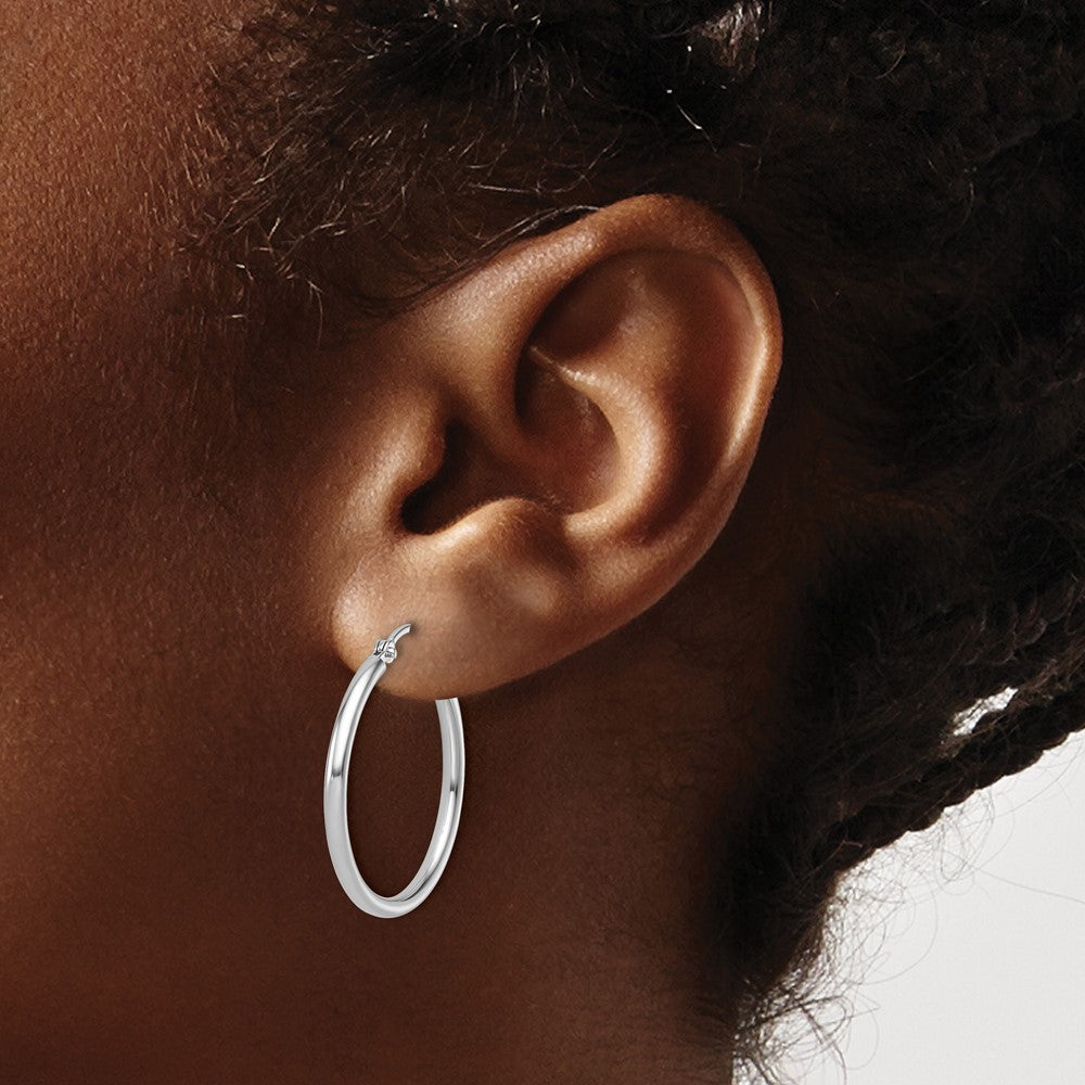 14K White Gold 2X25Mm Polished Hoop Earrings
