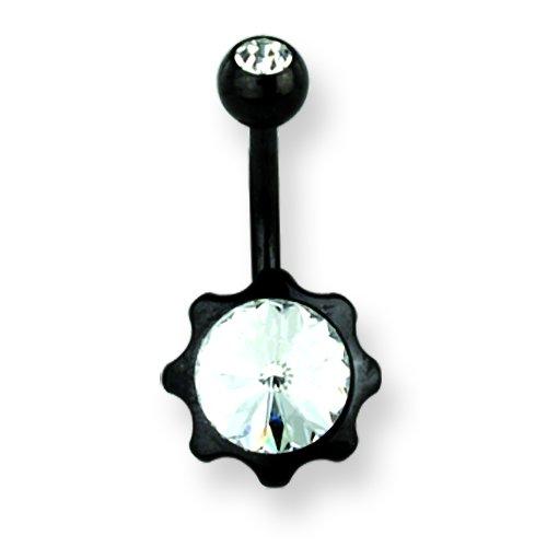 316L Srg Gr Sstl 14G 13/32In.Black W/Clr Czs Star Belly Ring