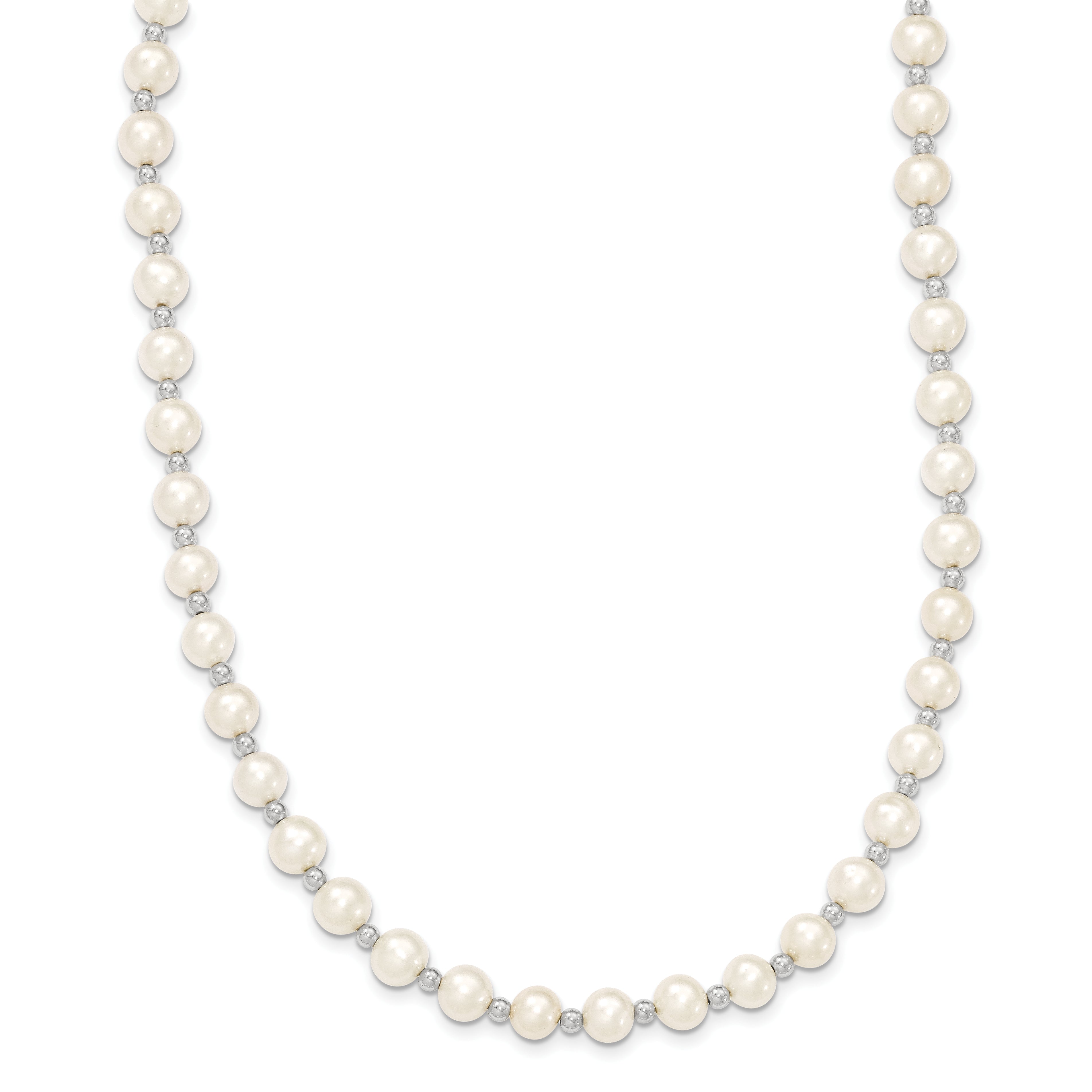 14K White Gold 6-7Mm White Near Round Fw Cultured Pearl Necklace
