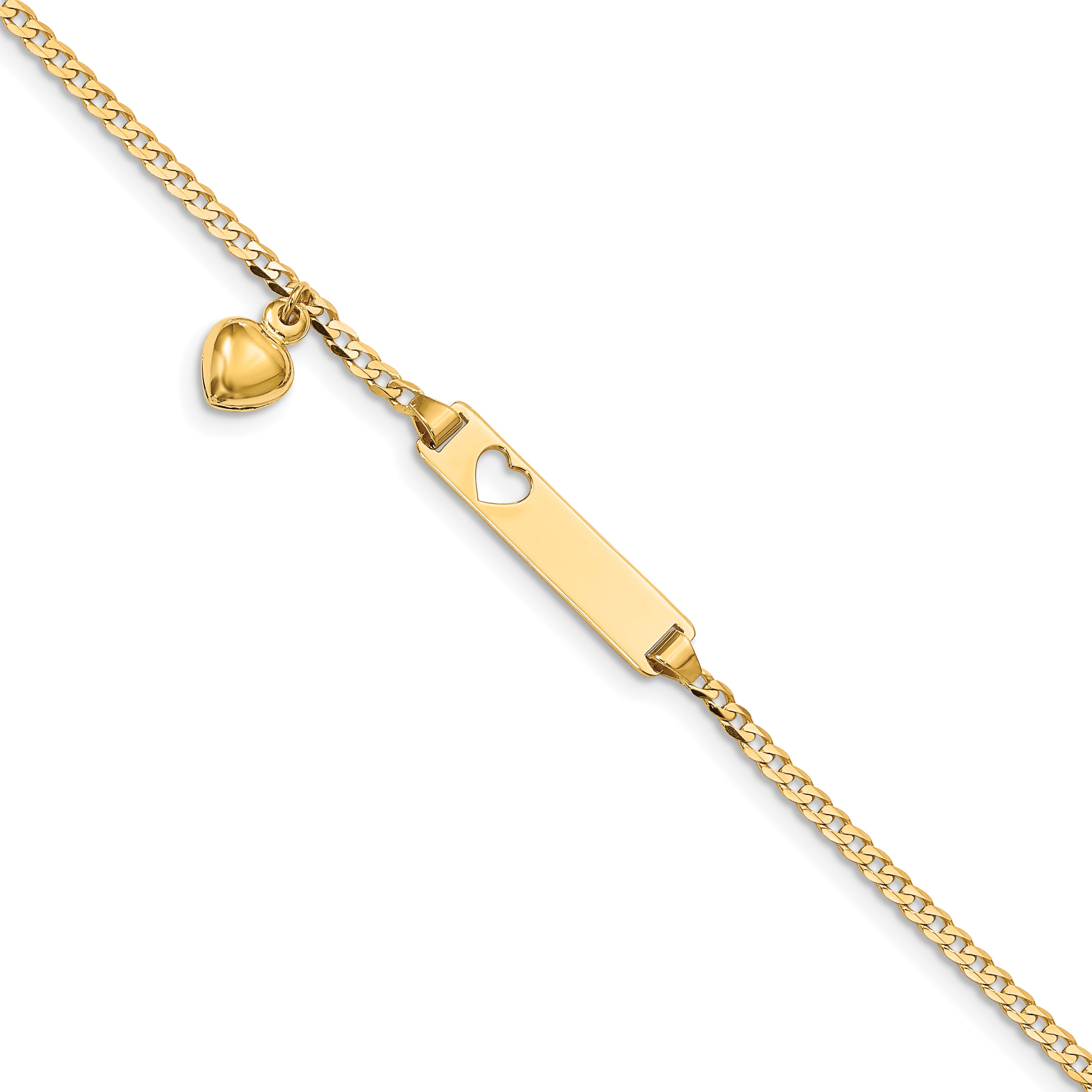 14K Cut-Out Heart W/Dangling Heart Children'S Curb Link Id Bracelet