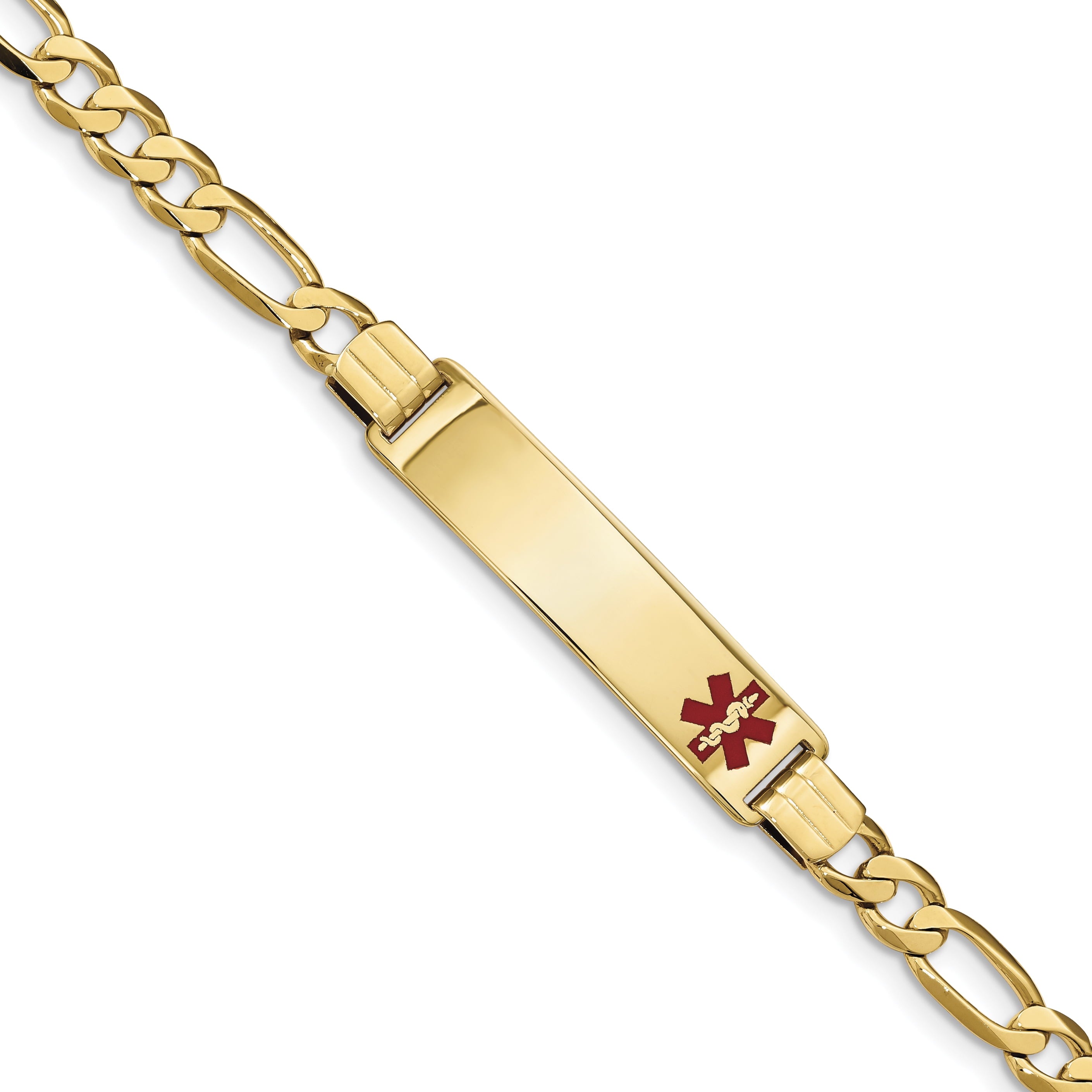 14K Medical Red Enamel Flat Figaro Link Id Bracelet