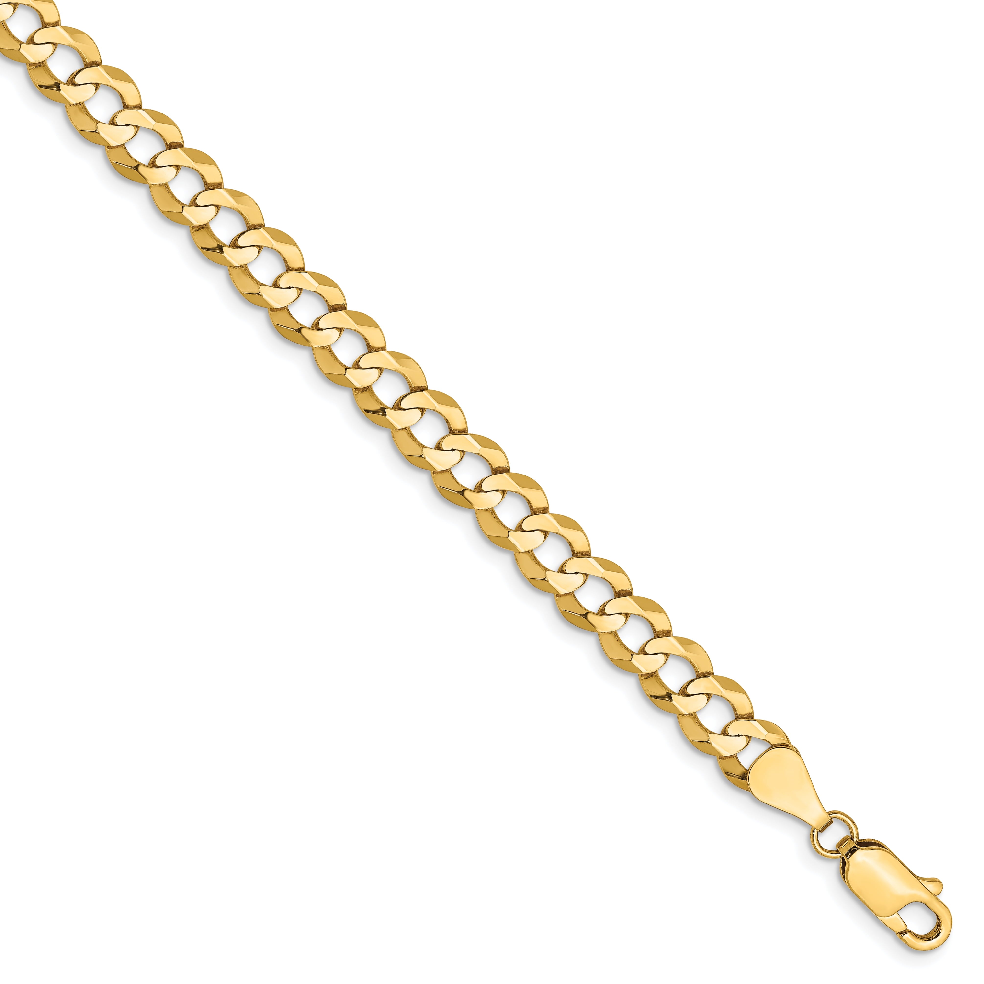 14K 7 Inch 5.9Mm Lightweight Flat Cuban With Lobster Clasp Bracelet