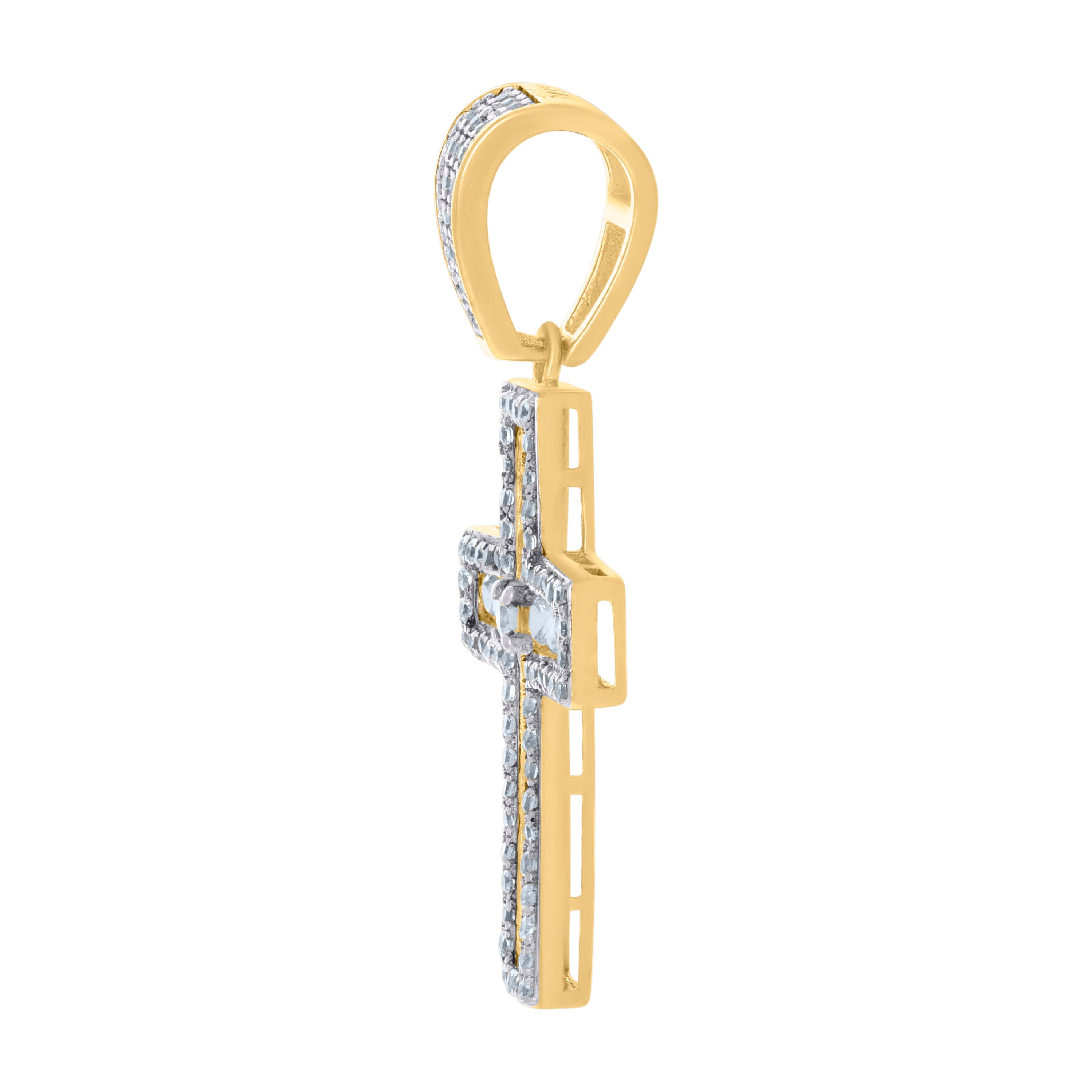 925 Sterling Silver Yellow-Tone Mens Cubic-Zirconia Cross Religious Charm Pendant