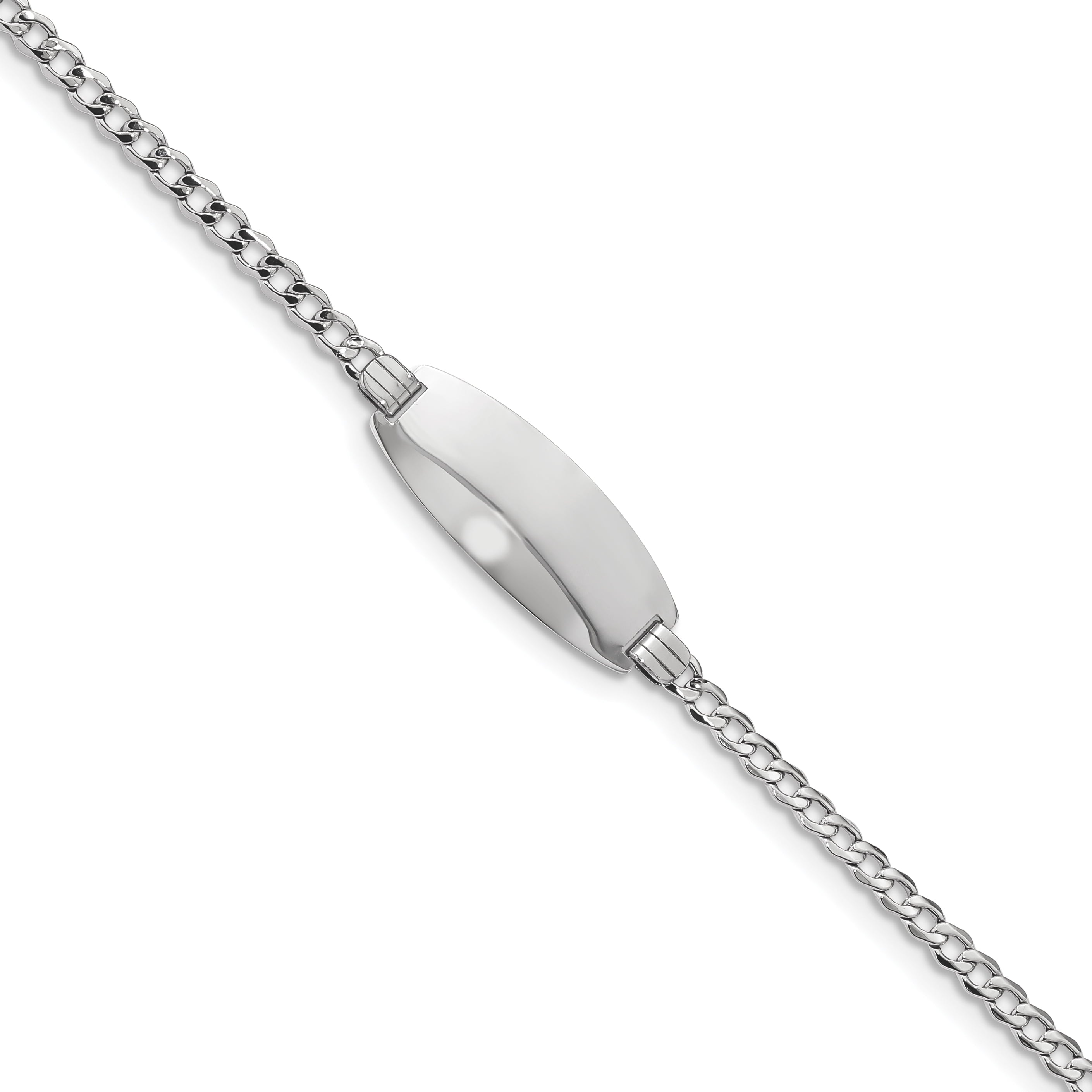 14K White Gold Semi-Solid Oval Curb Id Bracelet