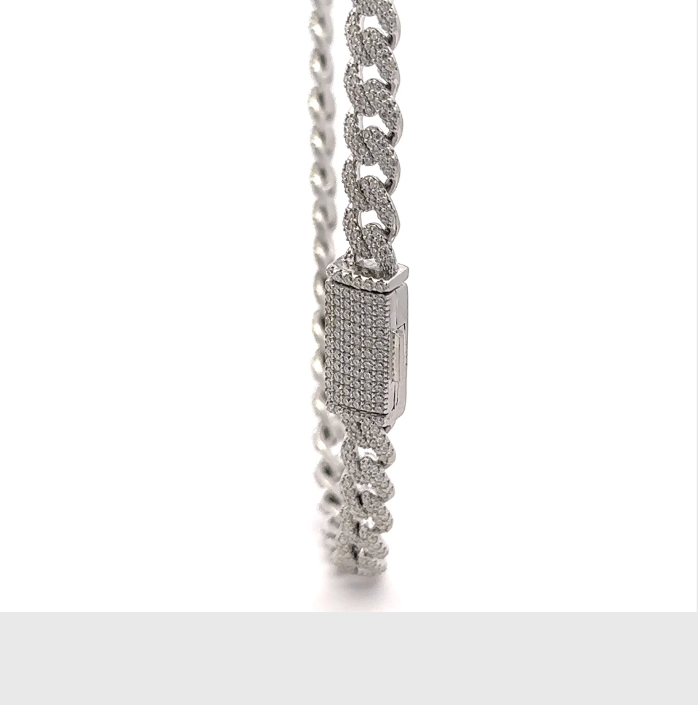 925 STERLING SILVER WIZARD 6MM RHODIUM OR YELLOW GOLD PLATED MOISSANITE ICED OUT BRACELET CHAIN