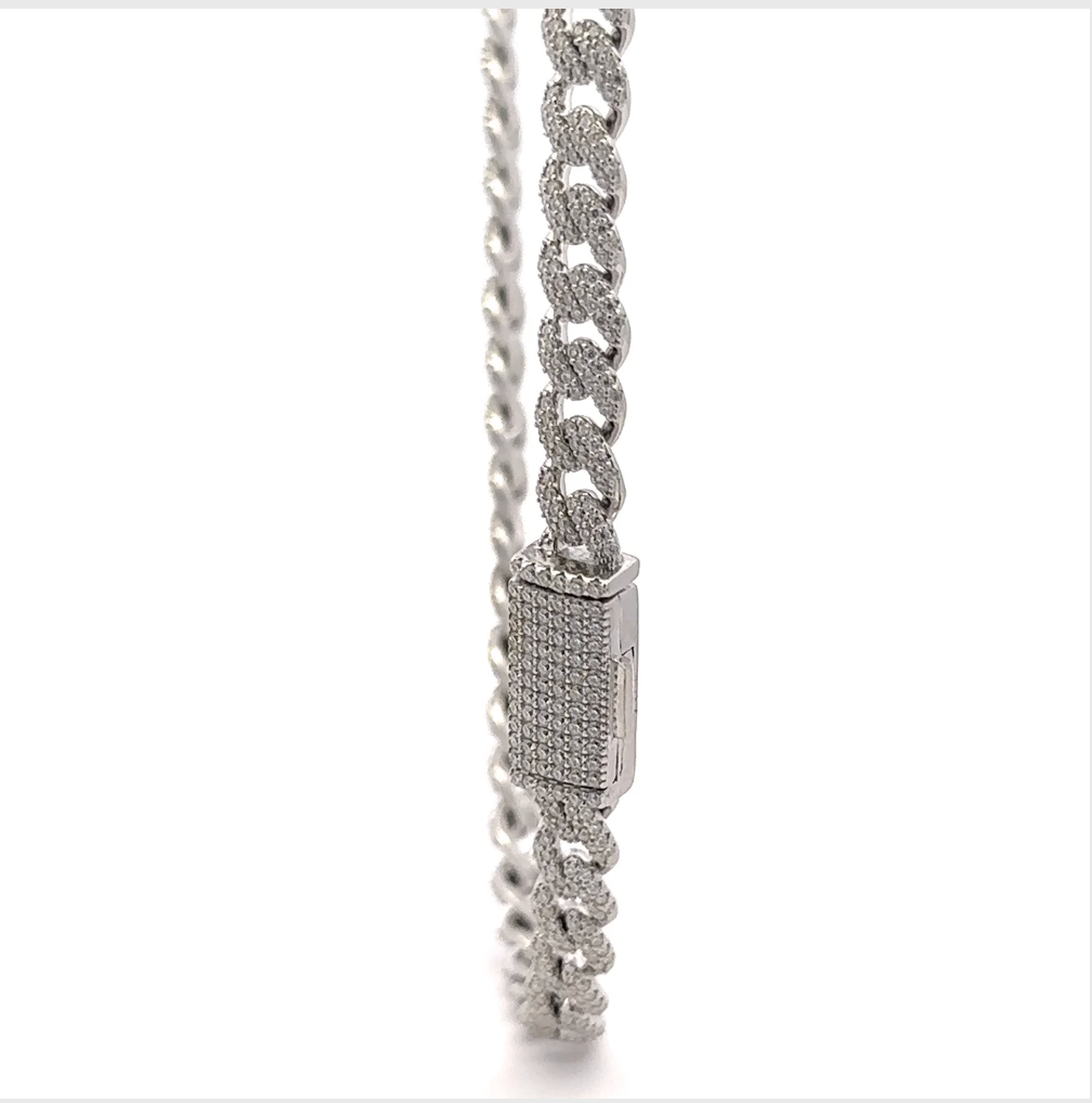 925 STERLING SILVER WIZARD 6MM RHODIUM OR YELLOW GOLD PLATED MOISSANITE ICED OUT BRACELET CHAIN