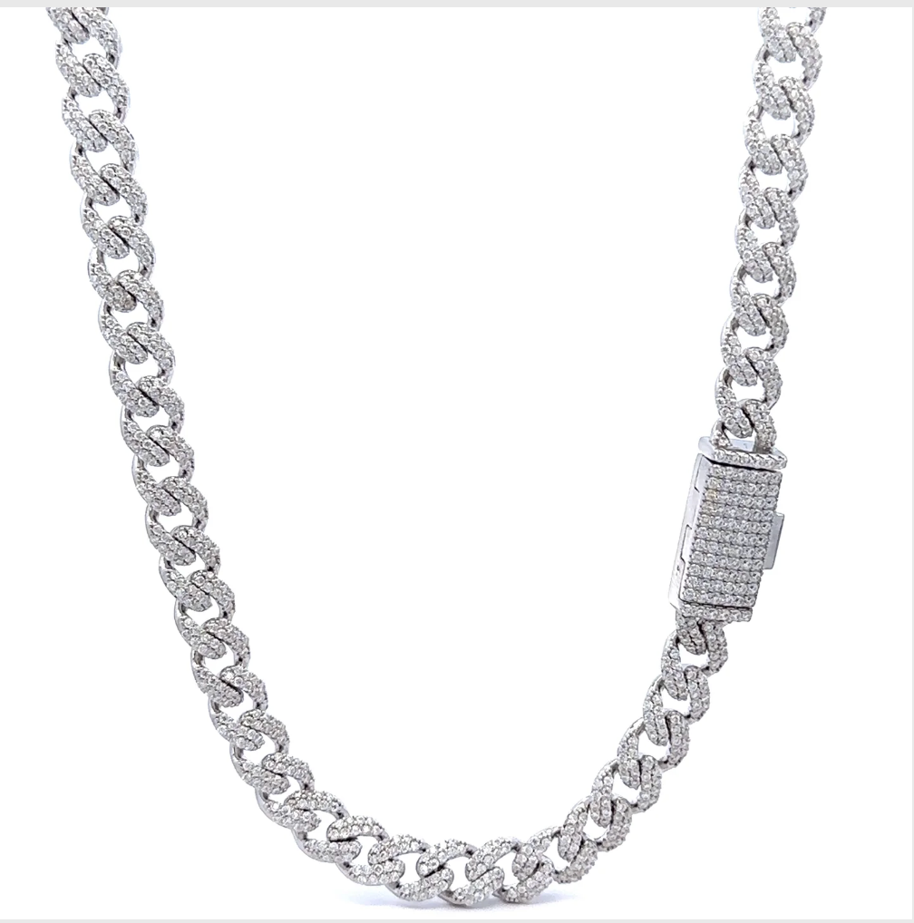 925 STERLING SILVER WIZARD 6MM RHODIUM OR YELLOW GOLD PLATED MOISSANITE ICED OUT BRACELET CHAIN