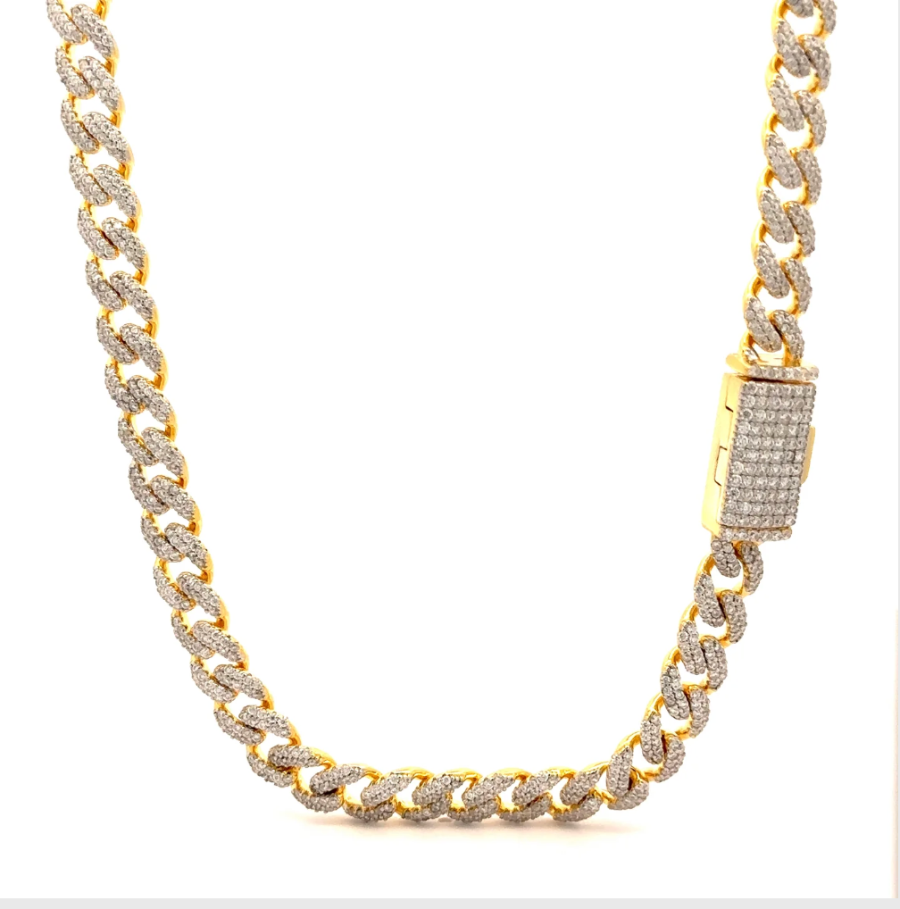 925 STERLING SILVER WIZARD 6MM RHODIUM OR YELLOW GOLD PLATED MOISSANITE ICED OUT BRACELET CHAIN