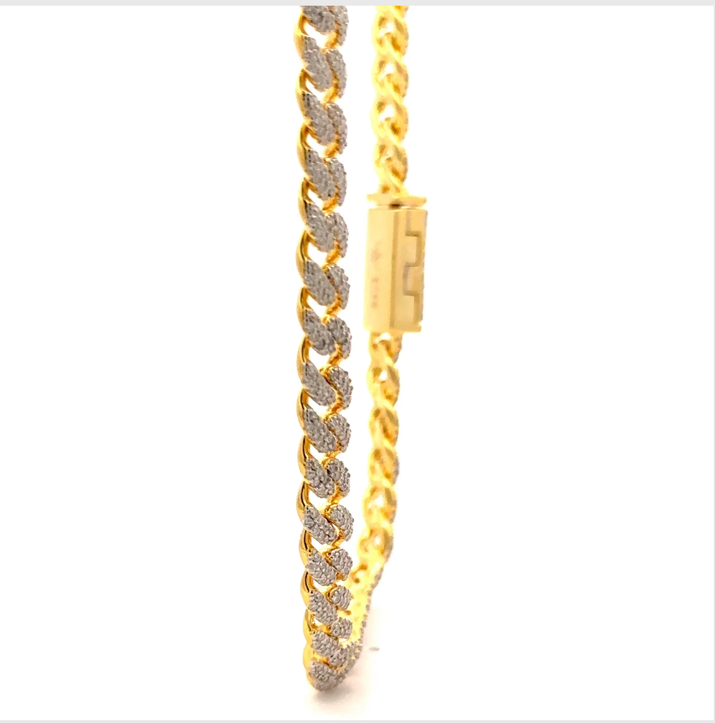 925 STERLING SILVER WIZARD 6MM RHODIUM OR YELLOW GOLD PLATED MOISSANITE ICED OUT BRACELET CHAIN