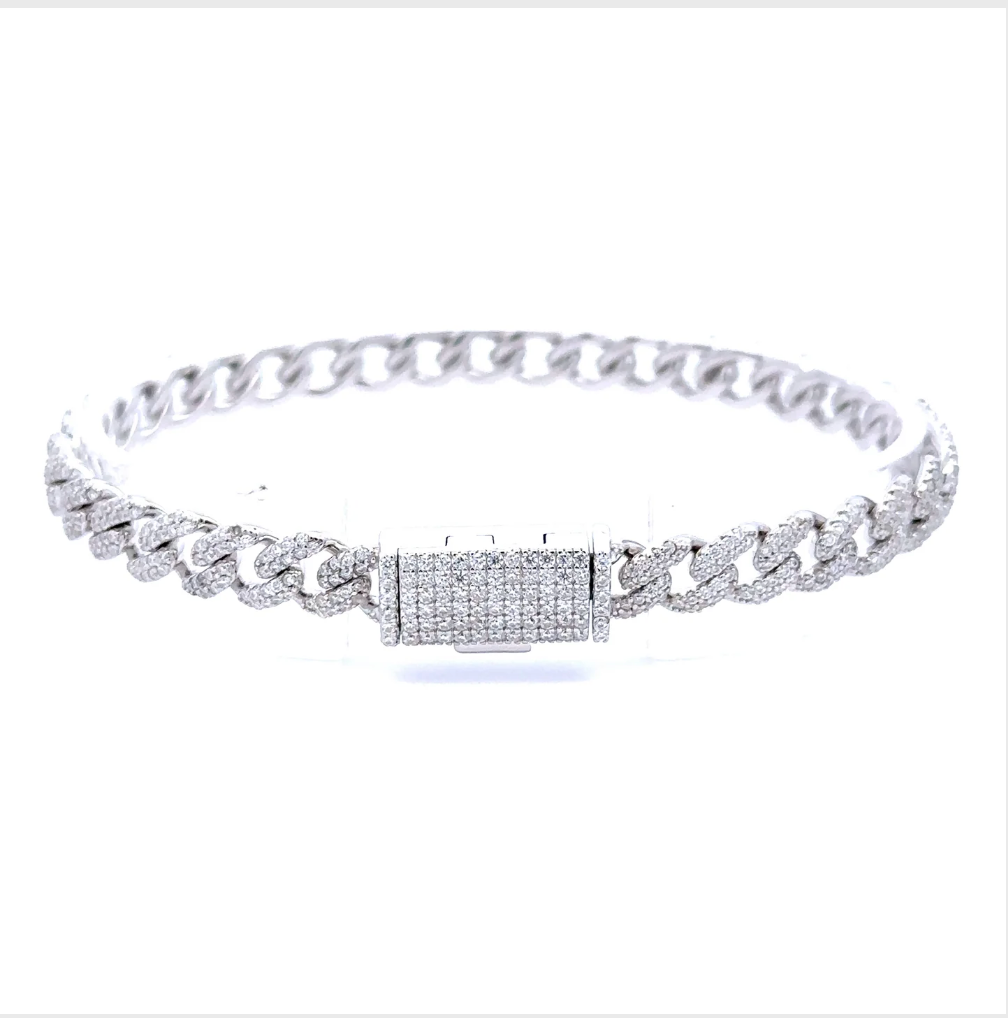 925 STERLING SILVER WIZARD 6MM RHODIUM OR YELLOW GOLD PLATED MOISSANITE ICED OUT BRACELET CHAIN