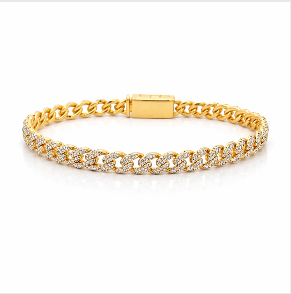 925 STERLING SILVER WIZARD 6MM RHODIUM OR YELLOW GOLD PLATED MOISSANITE ICED OUT BRACELET CHAIN