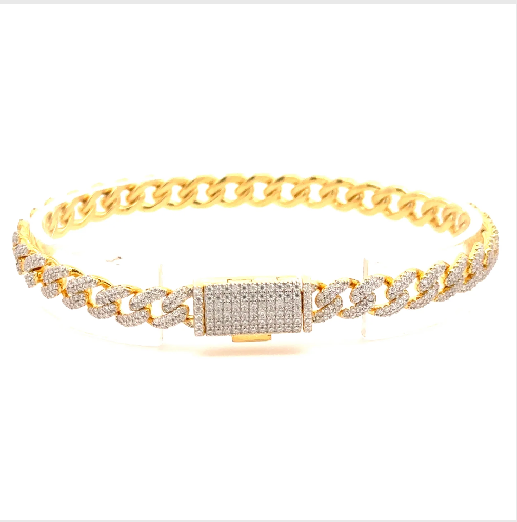 925 STERLING SILVER WIZARD 6MM RHODIUM OR YELLOW GOLD PLATED MOISSANITE ICED OUT BRACELET CHAIN