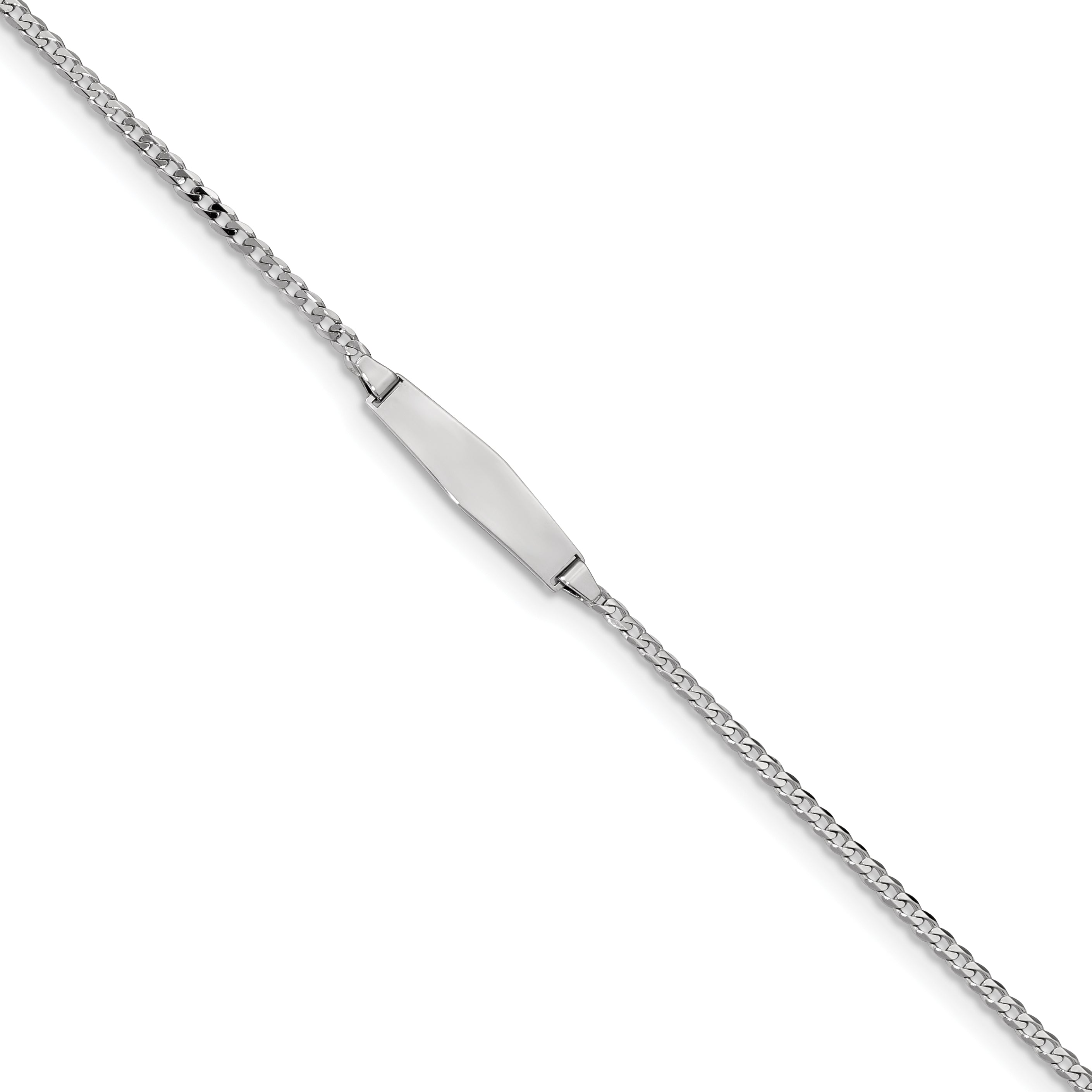 14K Wg Soft Diamond Shape Flat Curb Link Id Bracelet