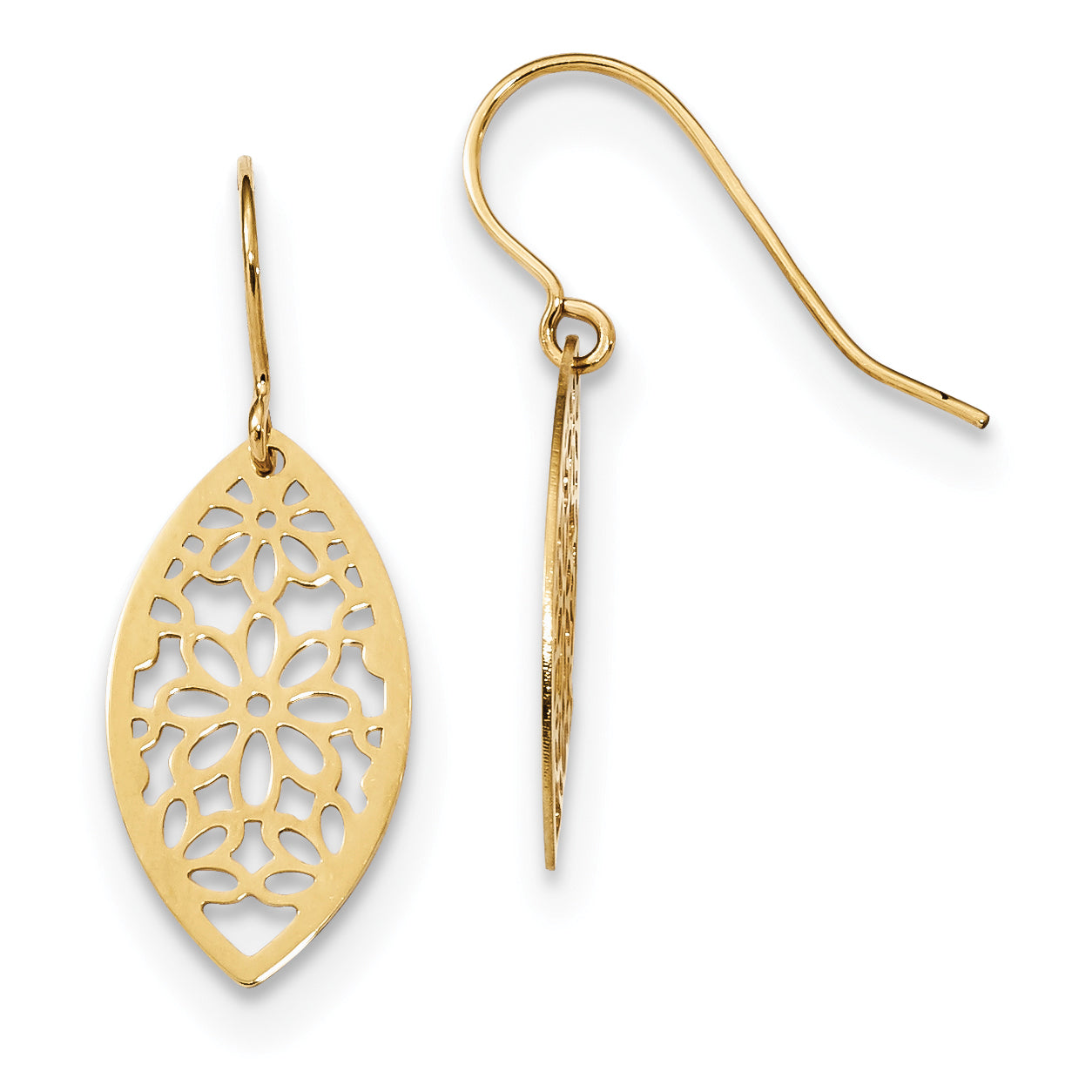 14K Polished Flower Dangle Earrings