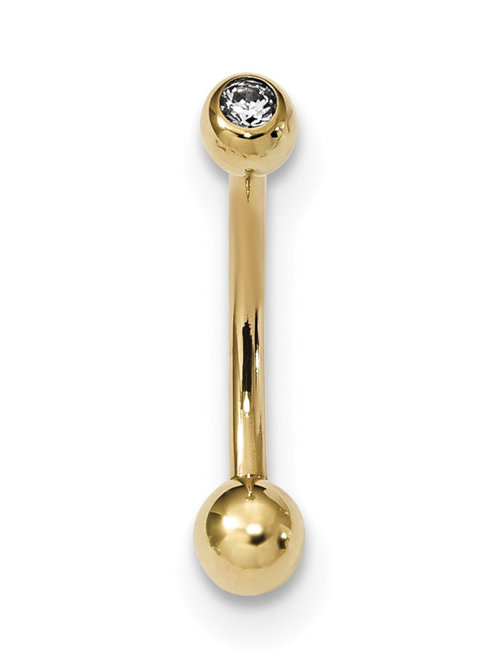 14K 14 Gauge Polished Cz Belly Ring