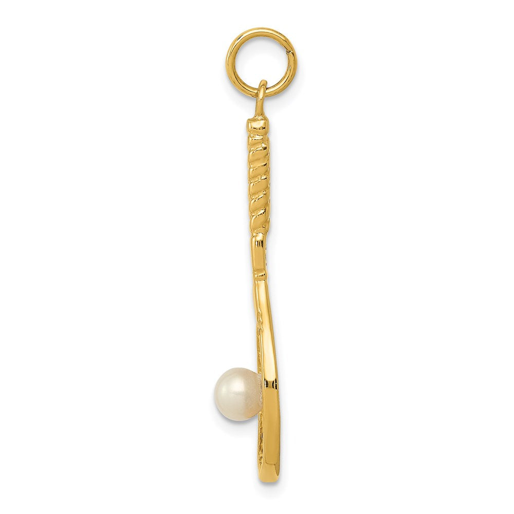 14K Tennis Racquet W/FW Cultured Pearl Charm