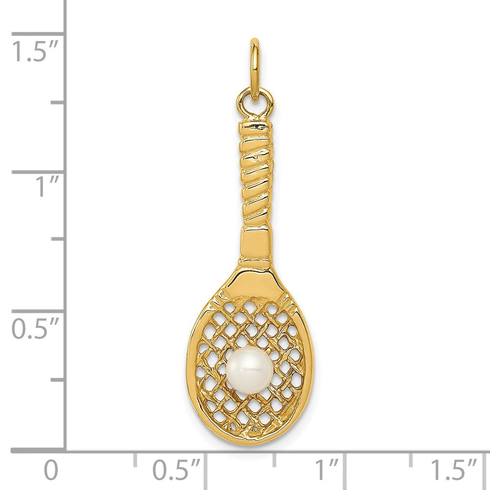14K Tennis Racquet W/FW Cultured Pearl Charm