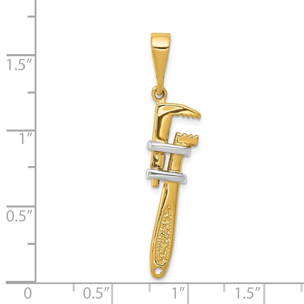 14K w/Rhodium 3-D Pipe Wrench Charm
