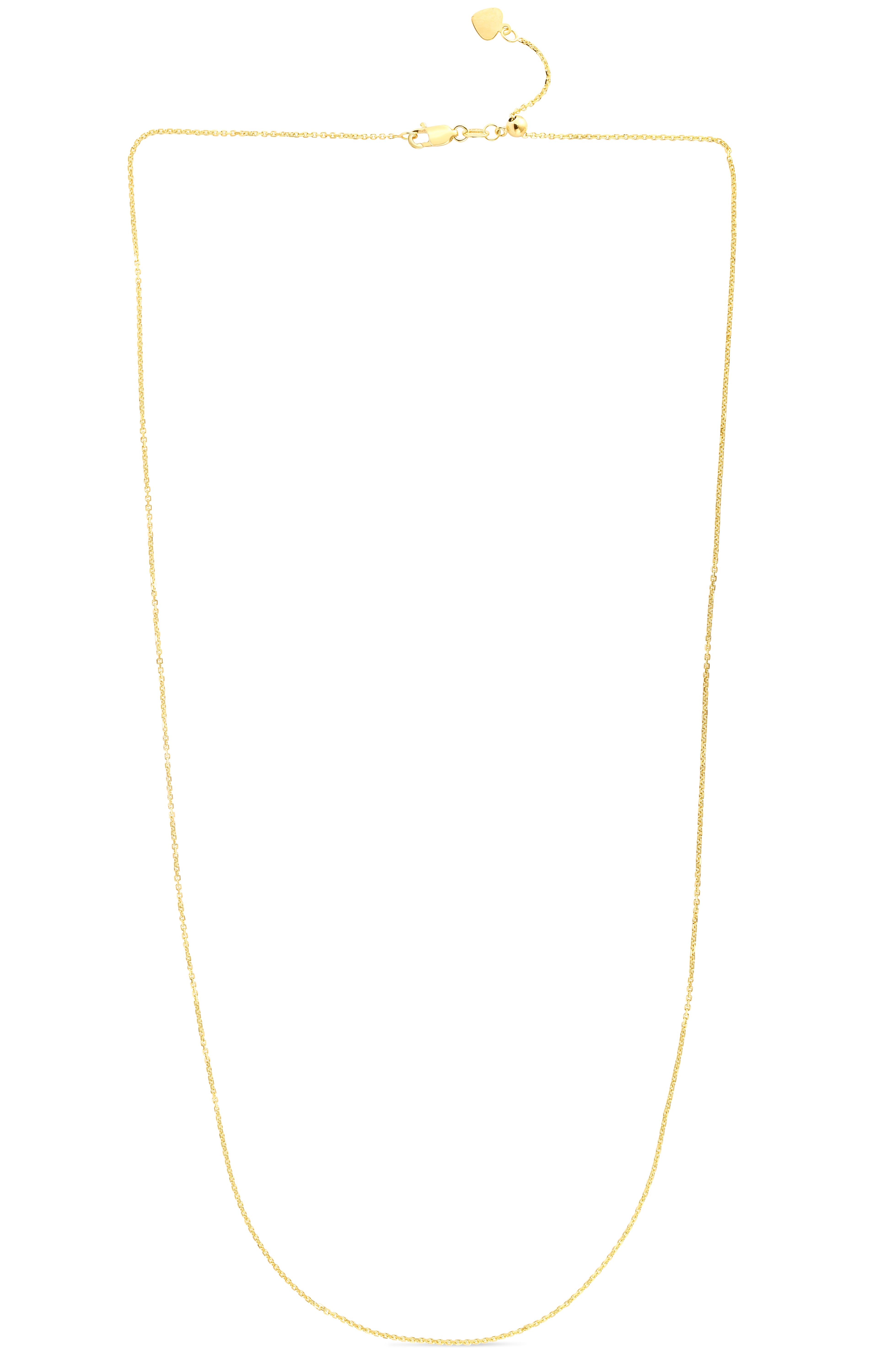 14K Yellow Gold 1.1mm Adjustable Diamond Cut Cable 30" Chain with Lobster Lock