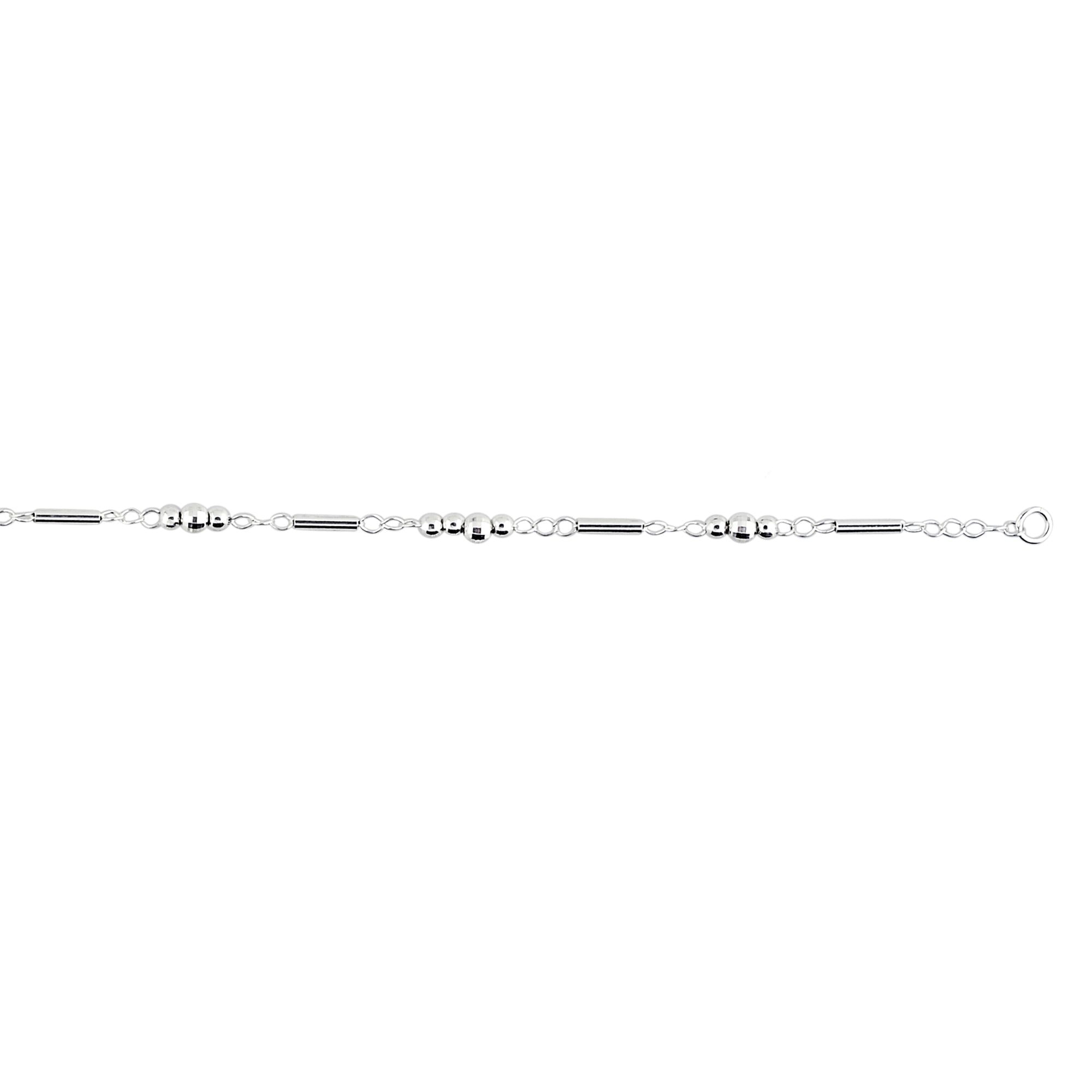 Sterling Silver 10" Triple Bead Station and Polished Bar Anklet
