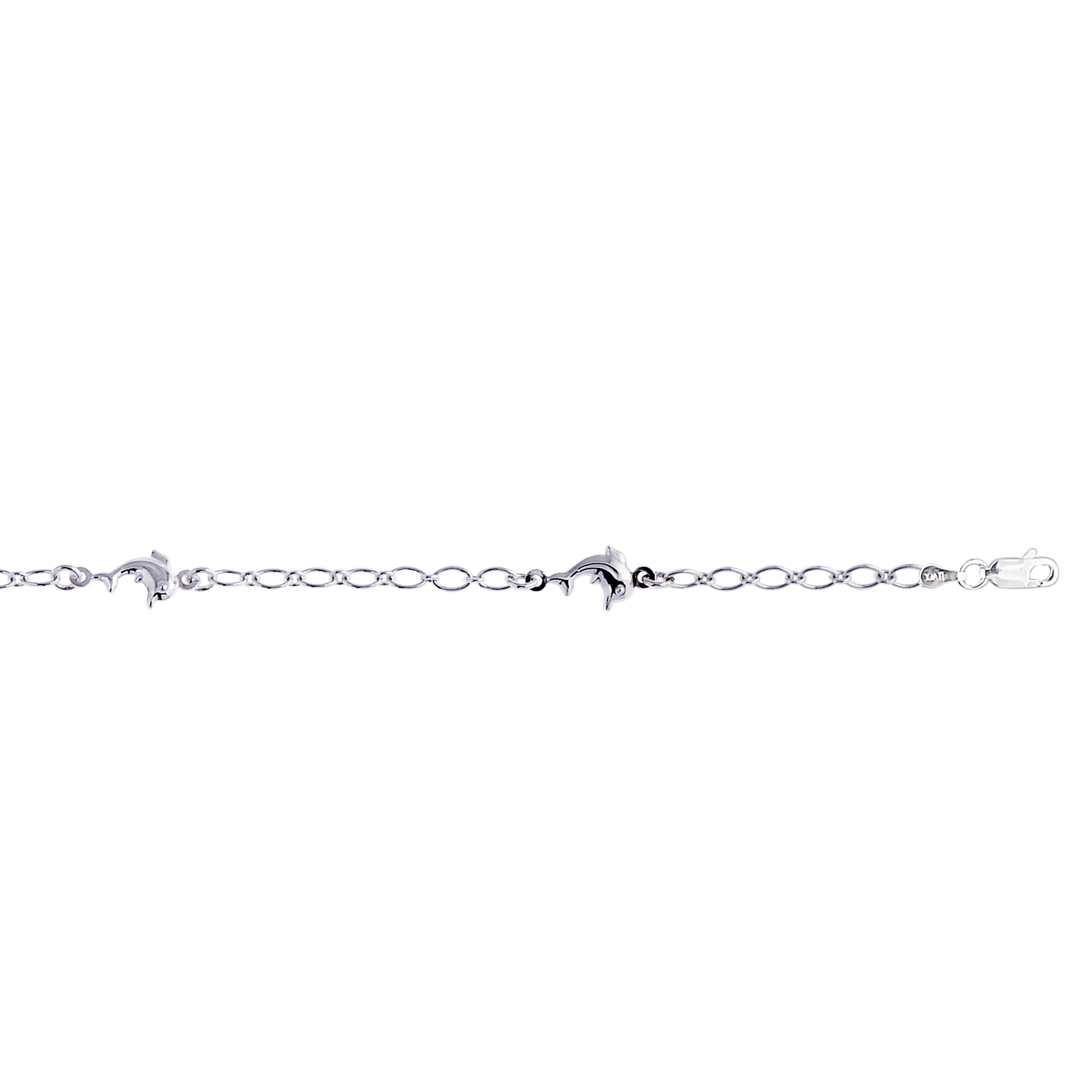 Sterling Silver 10" Polished Dolphin Station Anklet