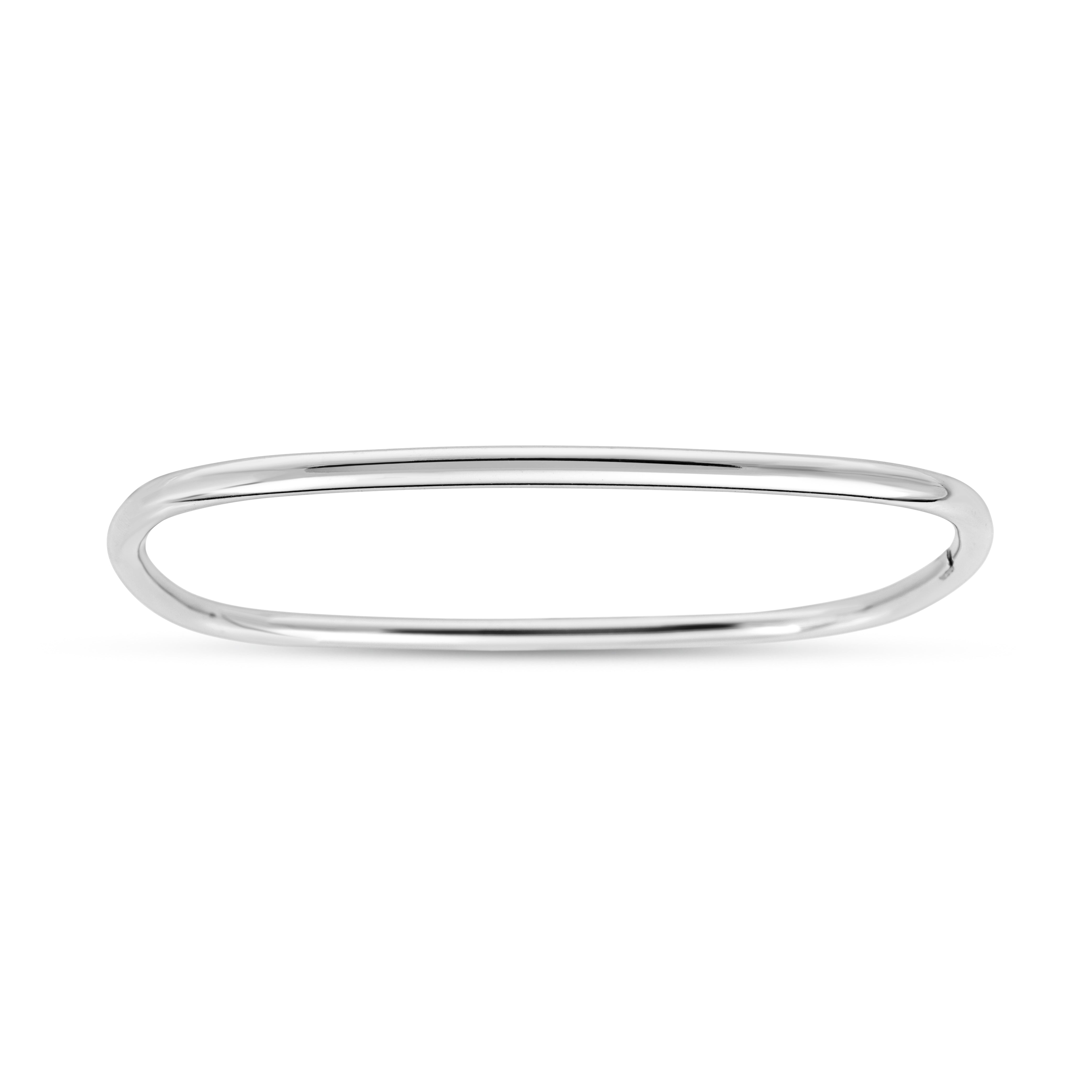 Silver Polished Slip On Square Fancy Bangle, With Rhodium Plating.