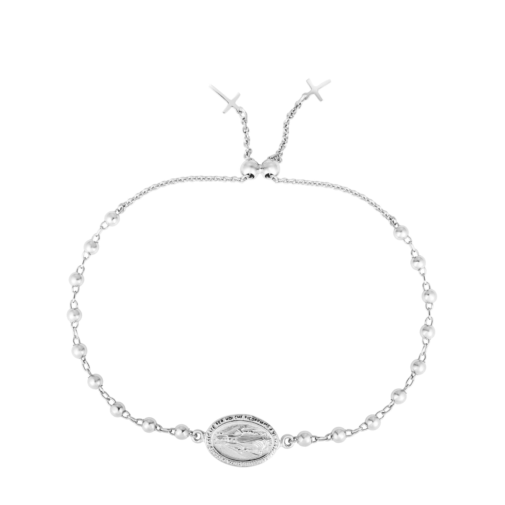 Sterling Silver 9.25" Religious Medal Bead Friendship Bracelet