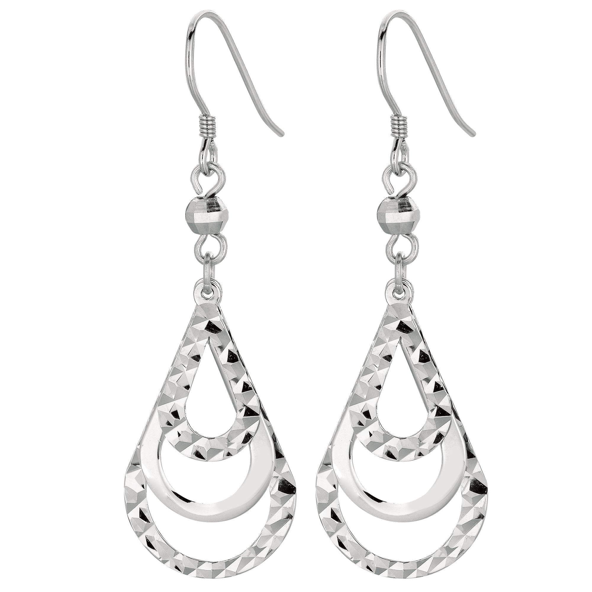 Sterling Silver Diamond Cut & Polished Multi Row Pear Drop Earring