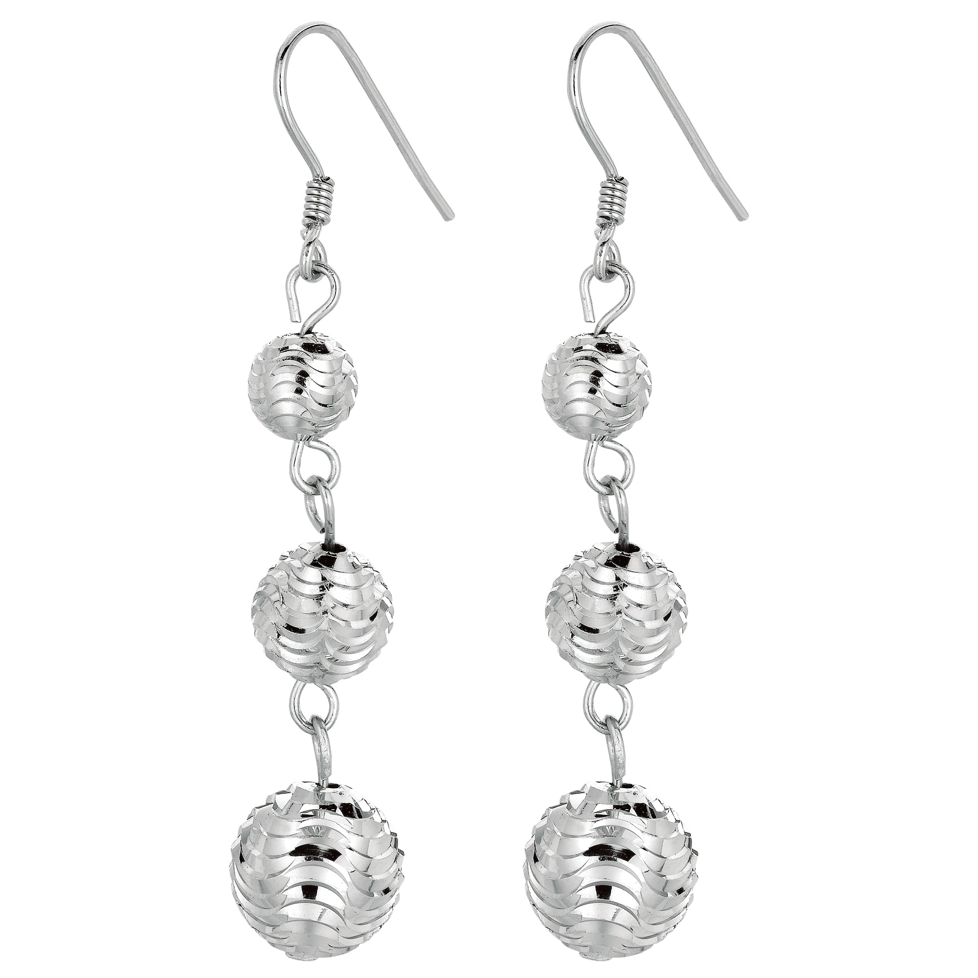 Sterling Silver Graduated Diamond Cut Beads Drop Earring