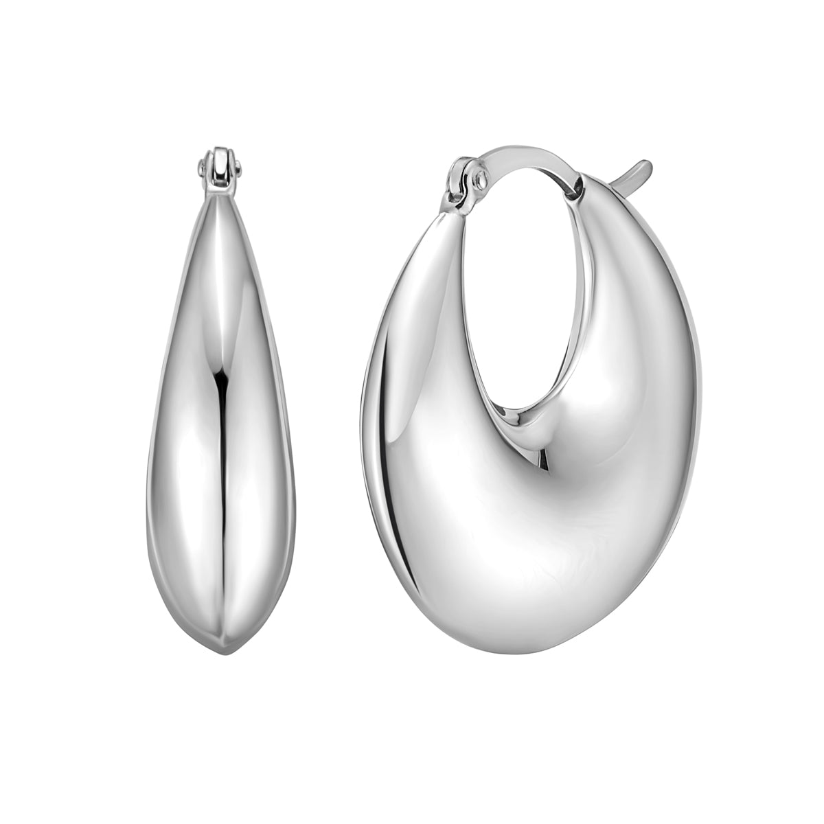 Silver Sculptural Crescent Hoops