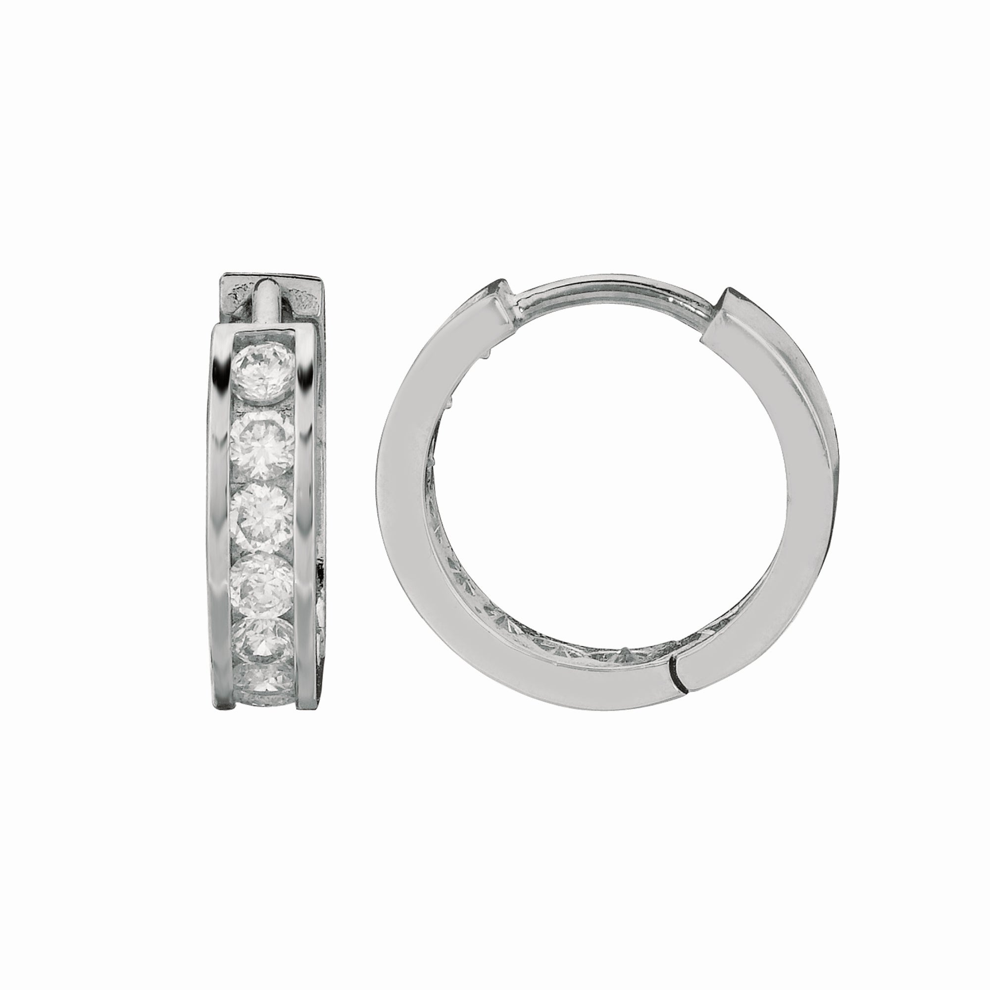 Sterling Silver Channel Set 3x15mm CZ Hoop Earrings