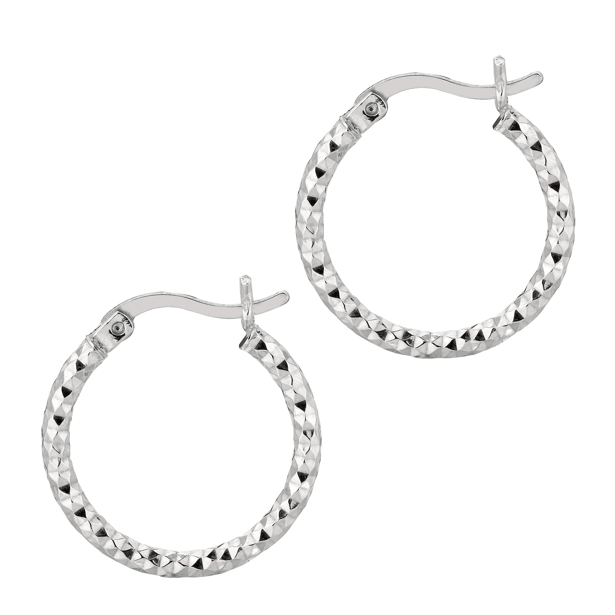 Sterling Silver 2x15MM Diamond Cut Hoop Earring