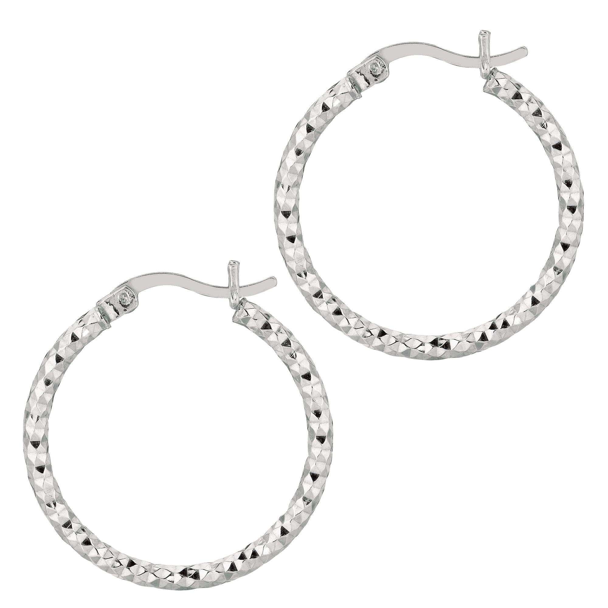 Sterling Silver 2X20Mm Diamond Cut Hoop Earring
