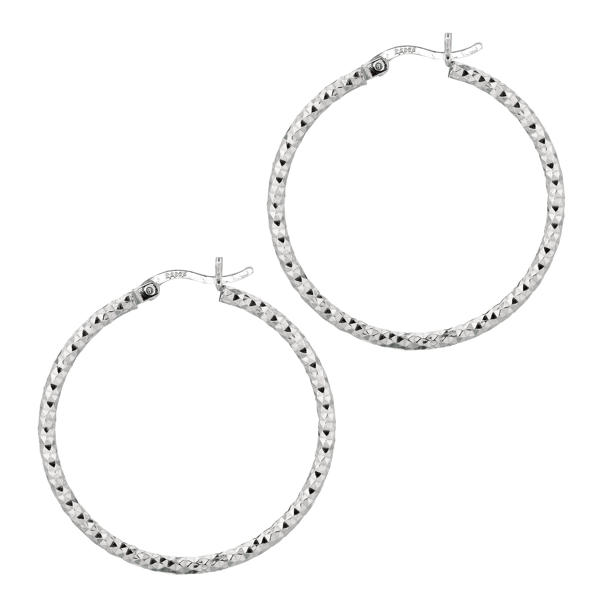 Sterling Silver 2X30Mm Diamond Cut Hoop Earring